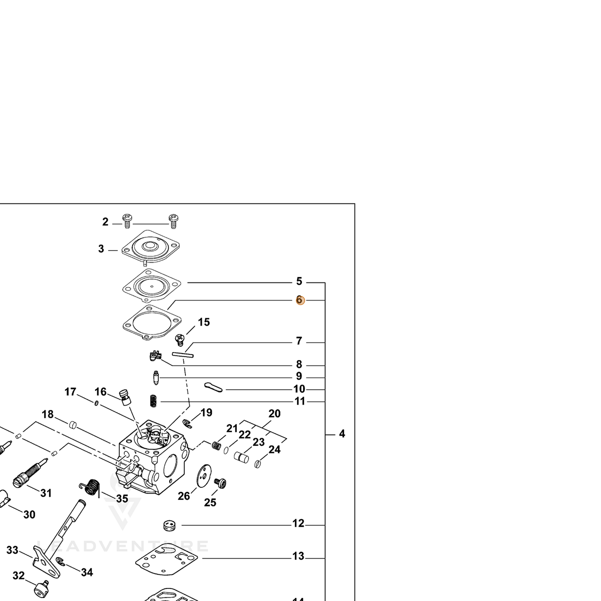 ECHO part 12534051030 — IPL diagram snippet (6x zoom, amber highlight)