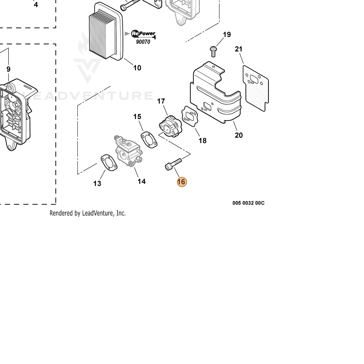 ECHO part 13000708261 — IPL diagram snippet (6x zoom, amber highlight)