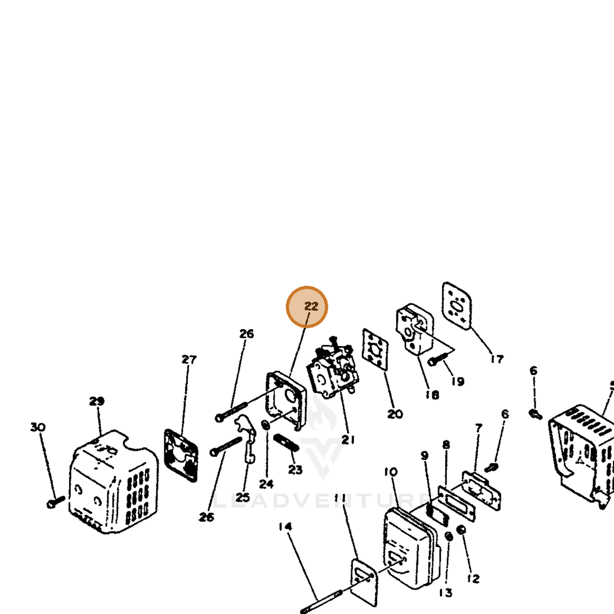 ECHO part 13030109220 — IPL diagram snippet (6x zoom, amber highlight)
