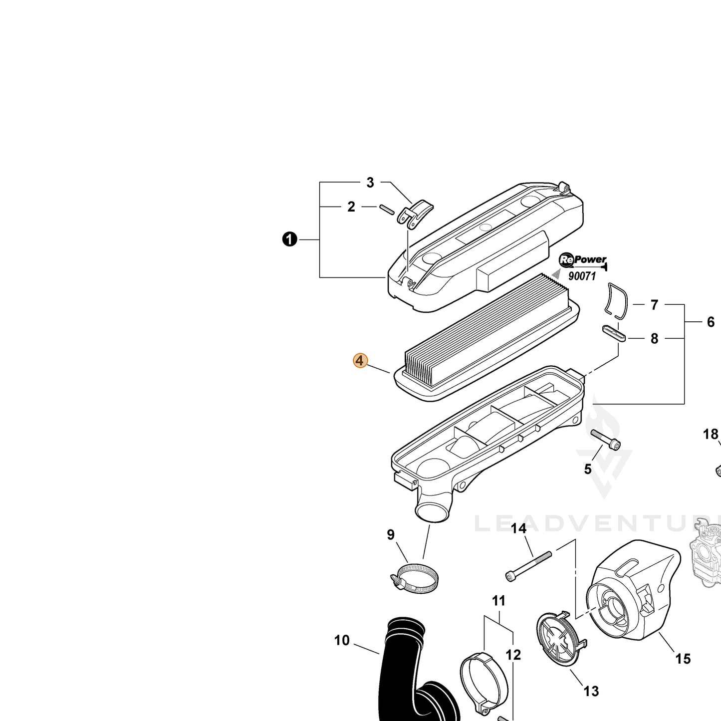 ECHO part 13030508361 — IPL diagram snippet (6x zoom, amber highlight)