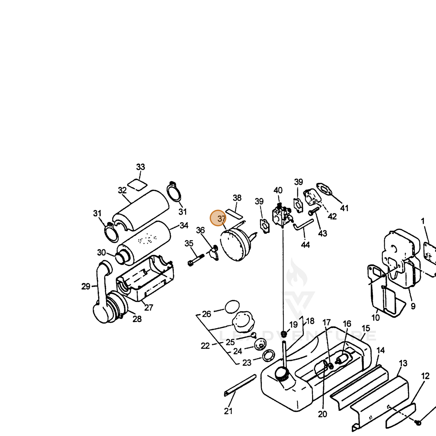 ECHO part 13030702362 — IPL diagram snippet (6x zoom, amber highlight)