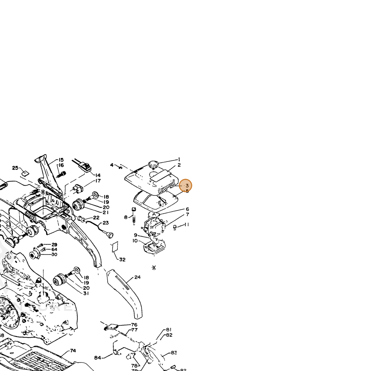 ECHO part 13031314332 — IPL diagram snippet (6x zoom, amber highlight)