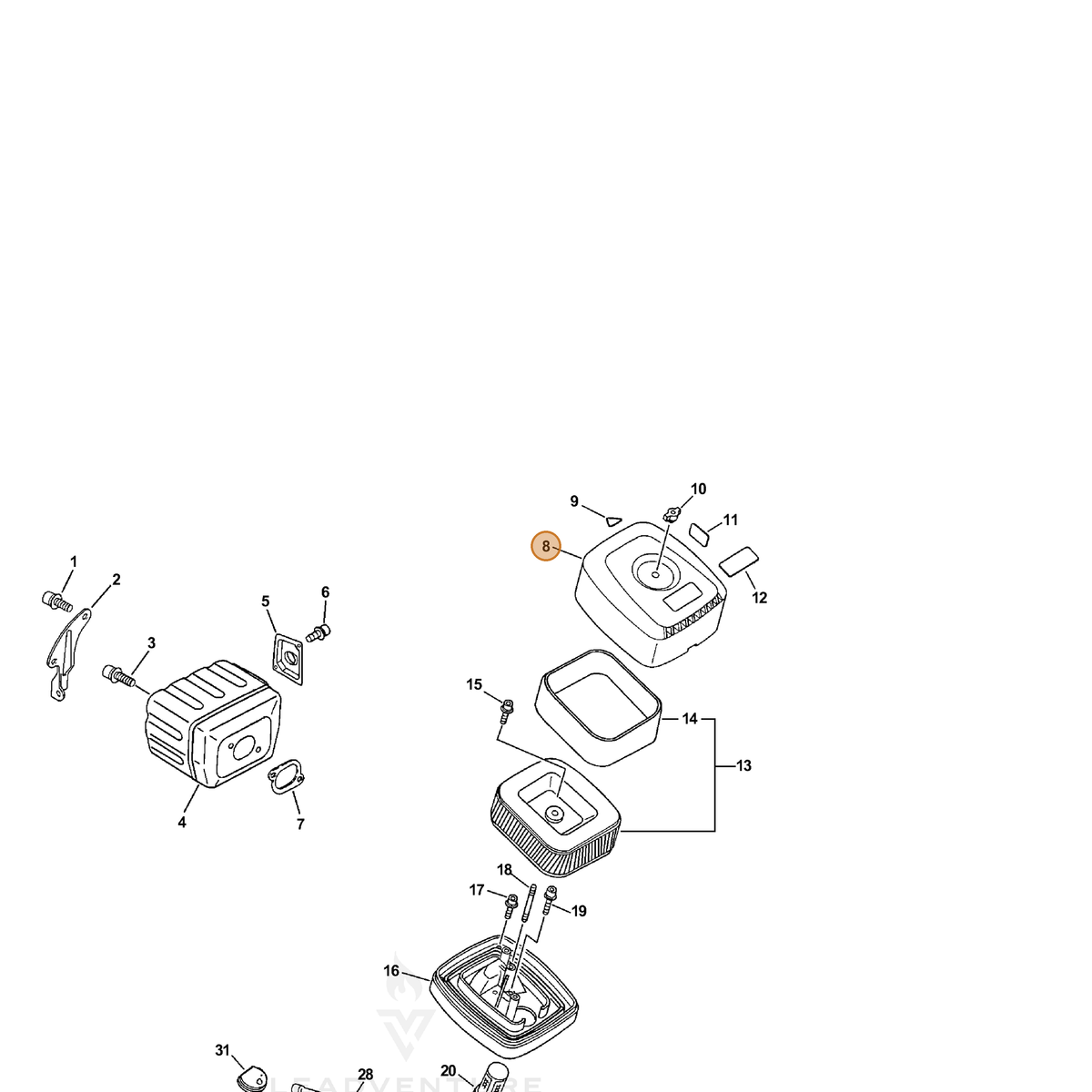 ECHO part 13031320860 — IPL diagram snippet (6x zoom, amber highlight)