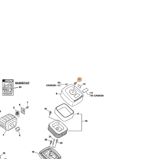ECHO part 13032205261 — IPL diagram snippet (6x zoom, amber highlight)