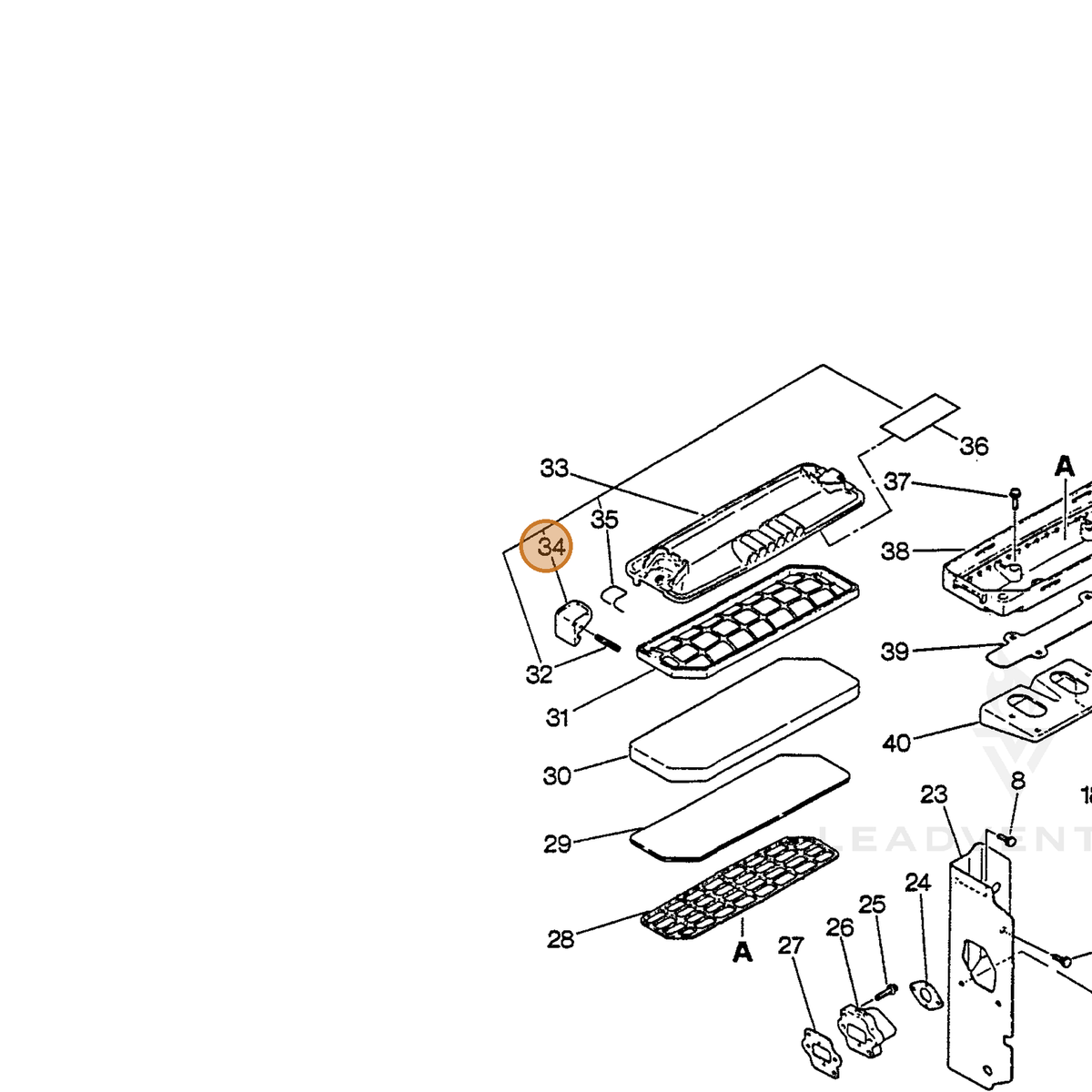 ECHO part 13034106160 — IPL diagram snippet (6x zoom, amber highlight)