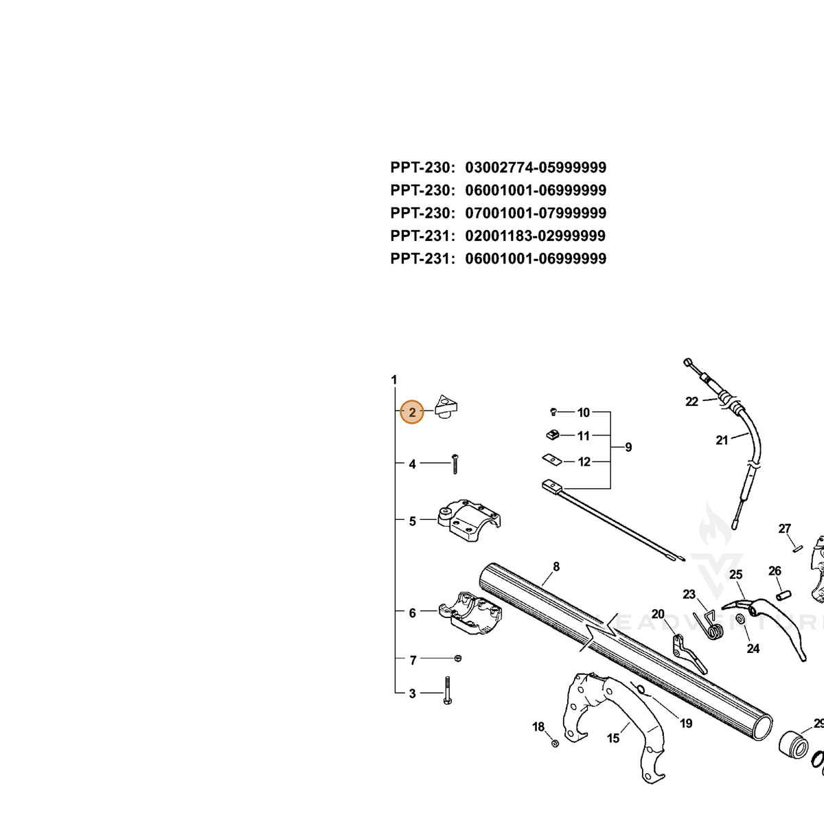 ECHO part 13040622360 — IPL diagram snippet (6x zoom, amber highlight)