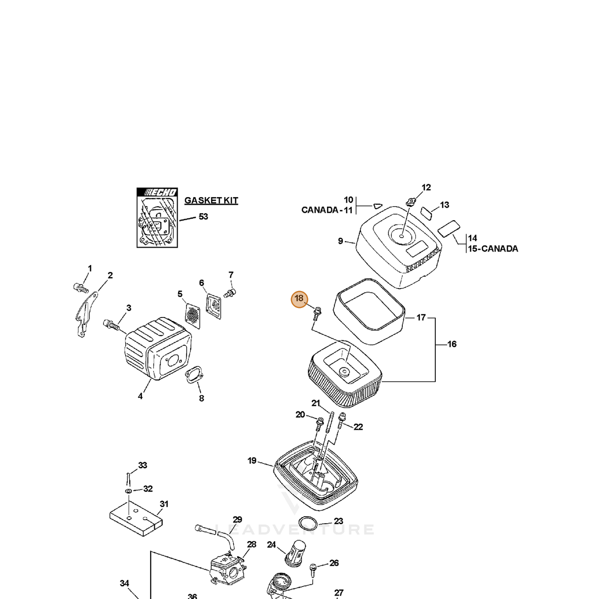ECHO part 13043507060 — IPL diagram snippet (6x zoom, amber highlight)