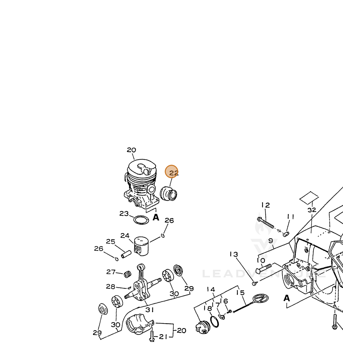 ECHO part 13051635430 — IPL diagram snippet (6x zoom, amber highlight)