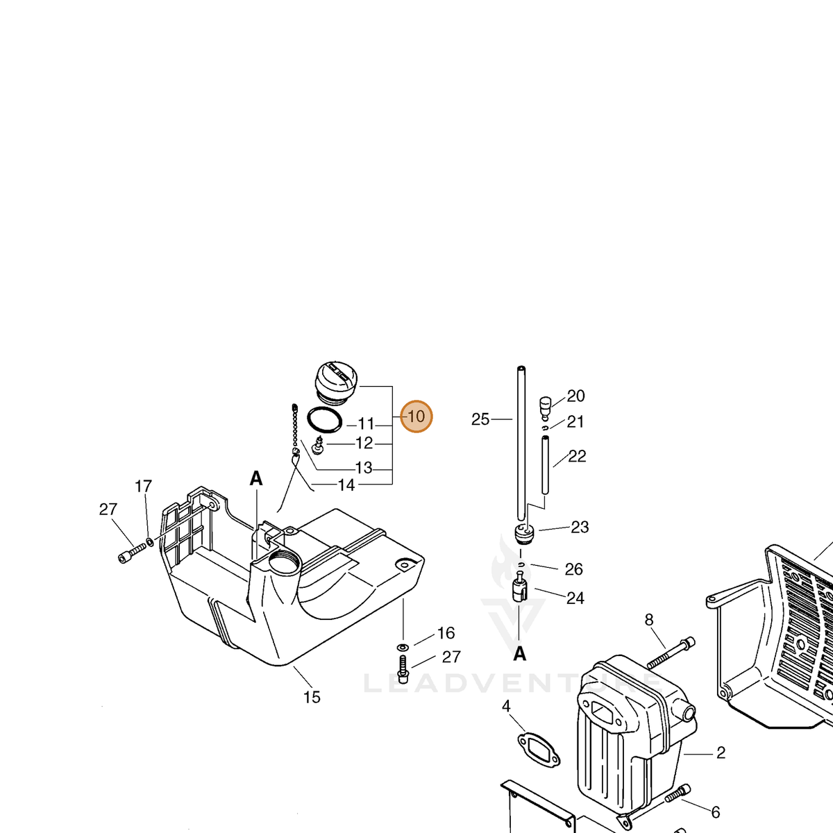ECHO part 13100416432 — IPL diagram snippet (6x zoom, amber highlight)
