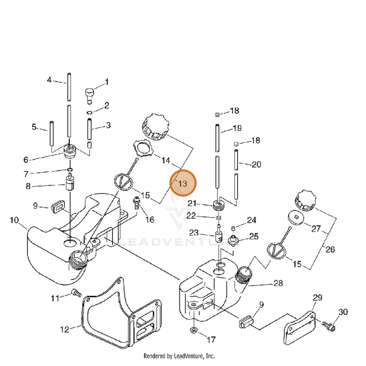 ECHO part 13100454930 — IPL diagram snippet (6x zoom, amber highlight)