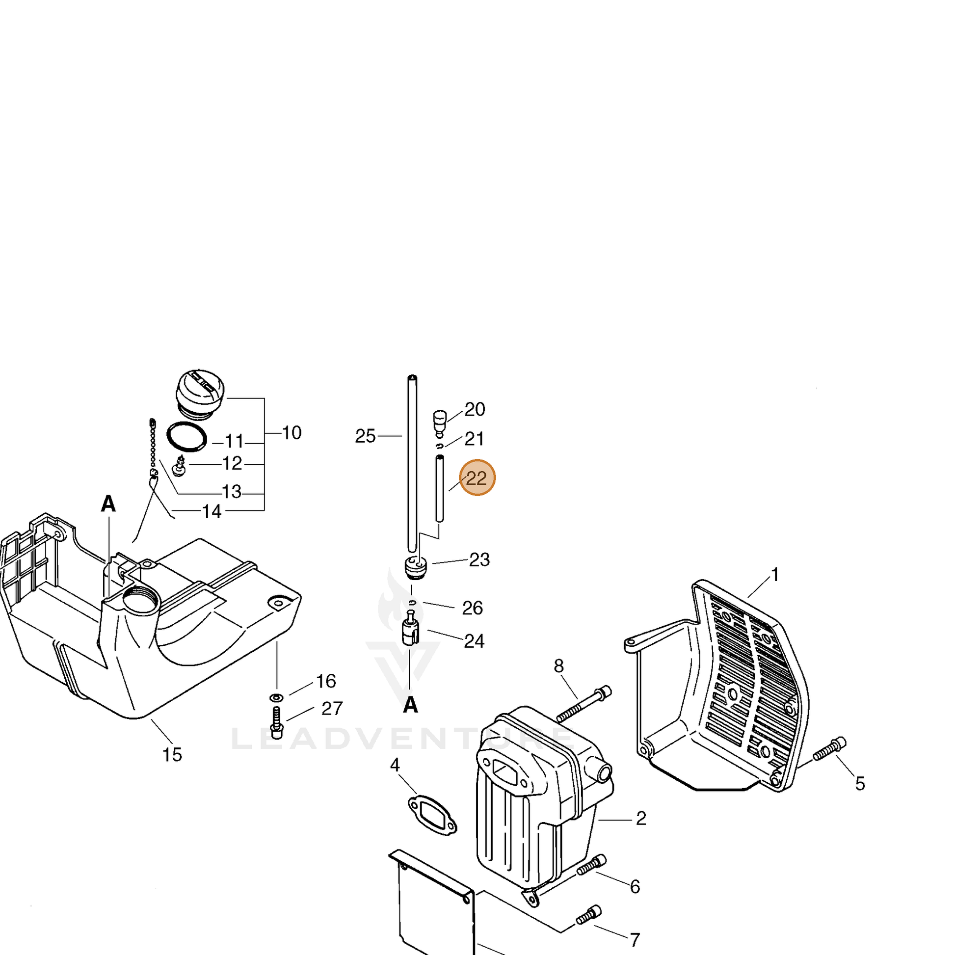 ECHO part 13201002961 — IPL diagram snippet (6x zoom, amber highlight)