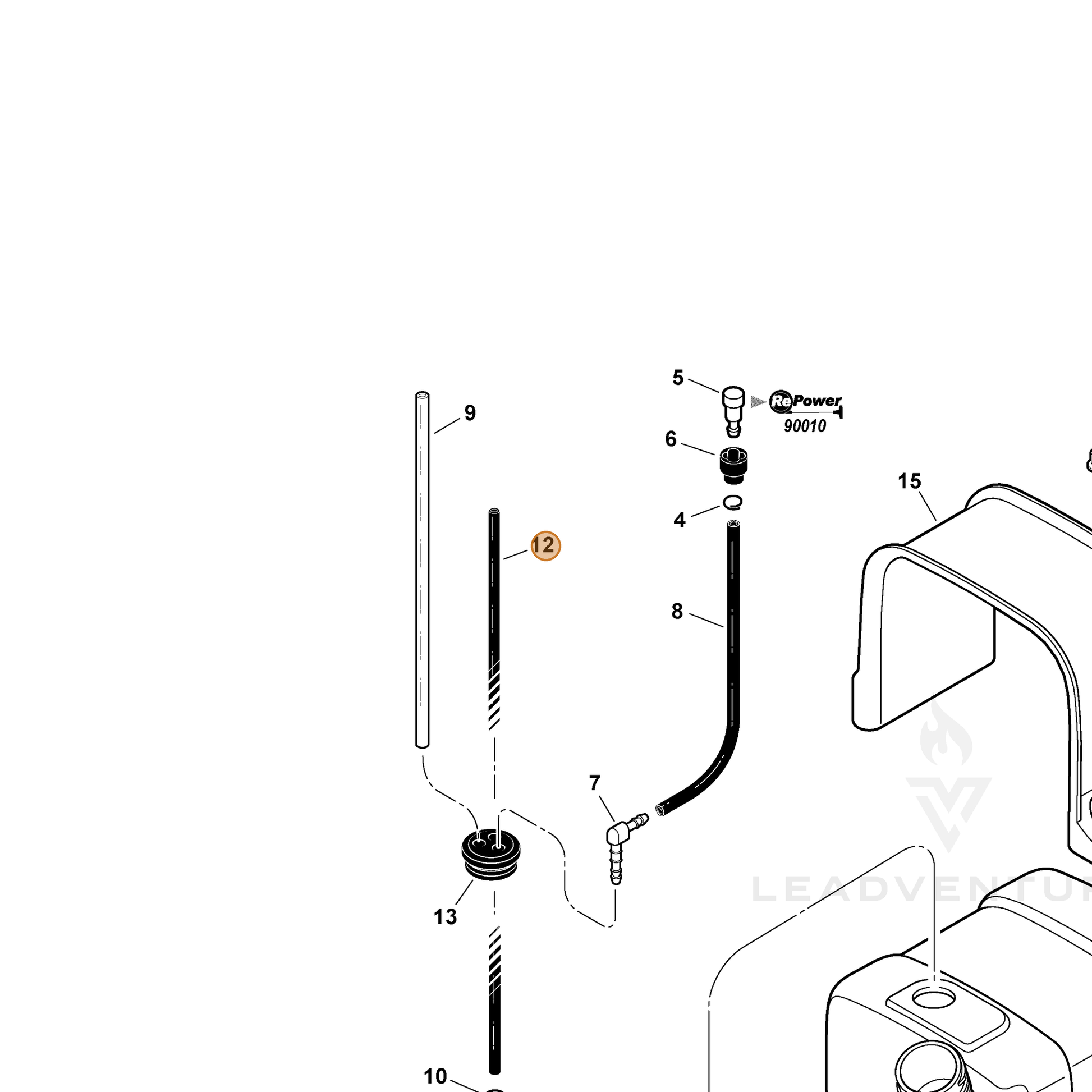 ECHO part 13201035431 — IPL diagram snippet (6x zoom, amber highlight)