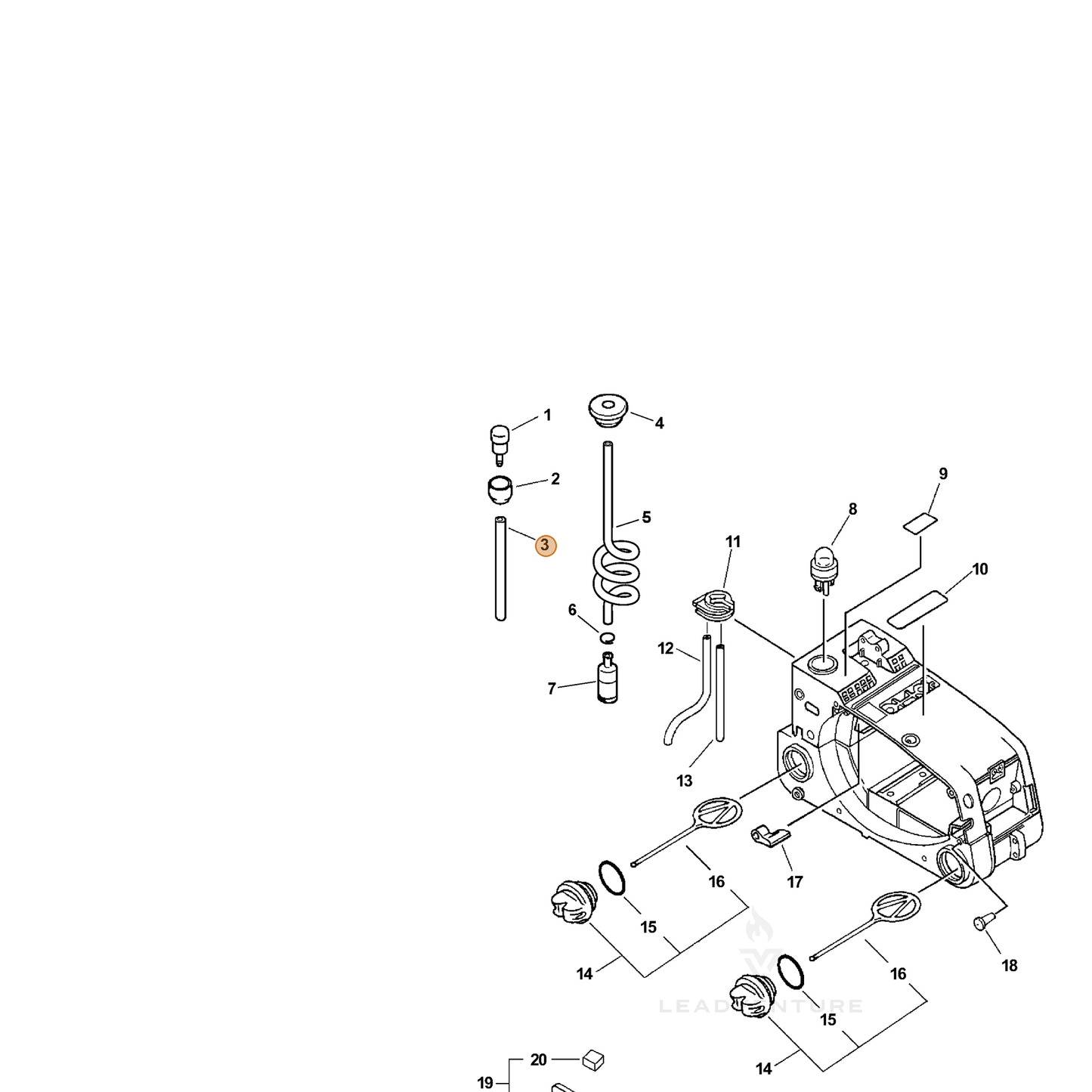 ECHO part 13201039230 — IPL diagram snippet (6x zoom, amber highlight)