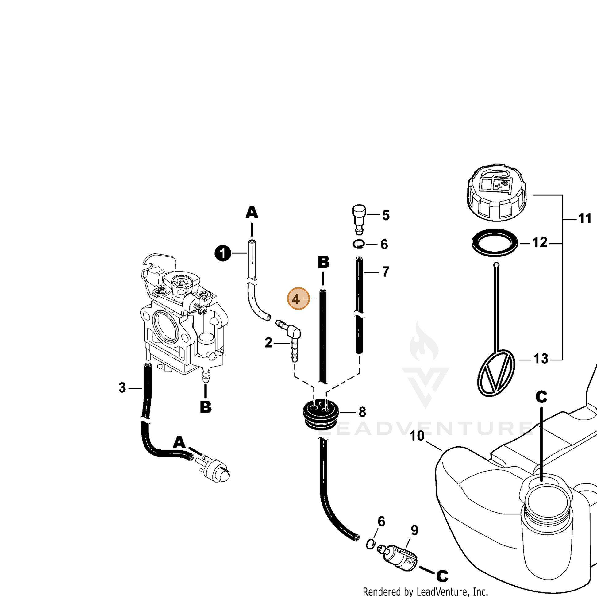 ECHO part 13201053631 — IPL diagram snippet (6x zoom, amber highlight)