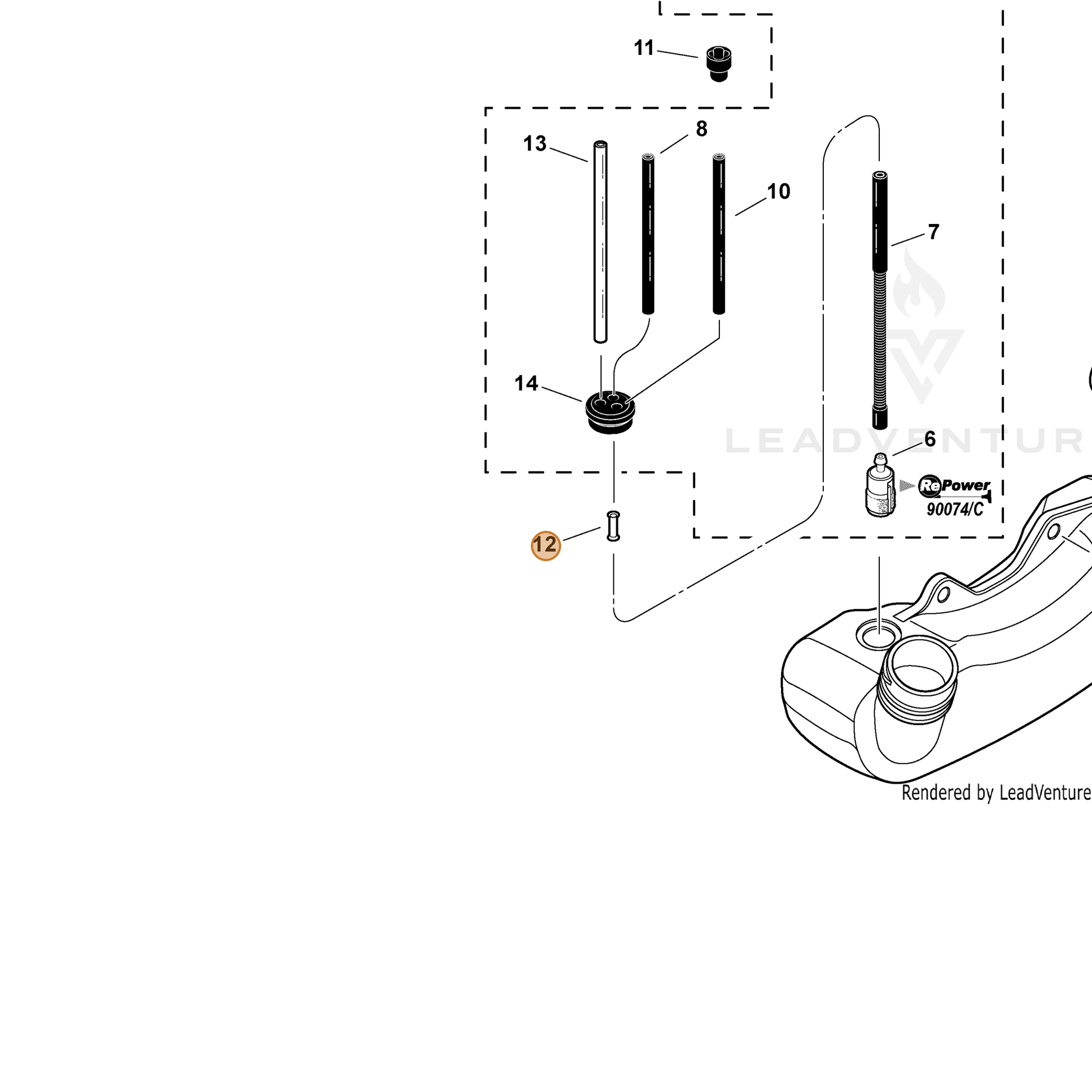 ECHO part 13201103360 — IPL diagram snippet (6x zoom, amber highlight)