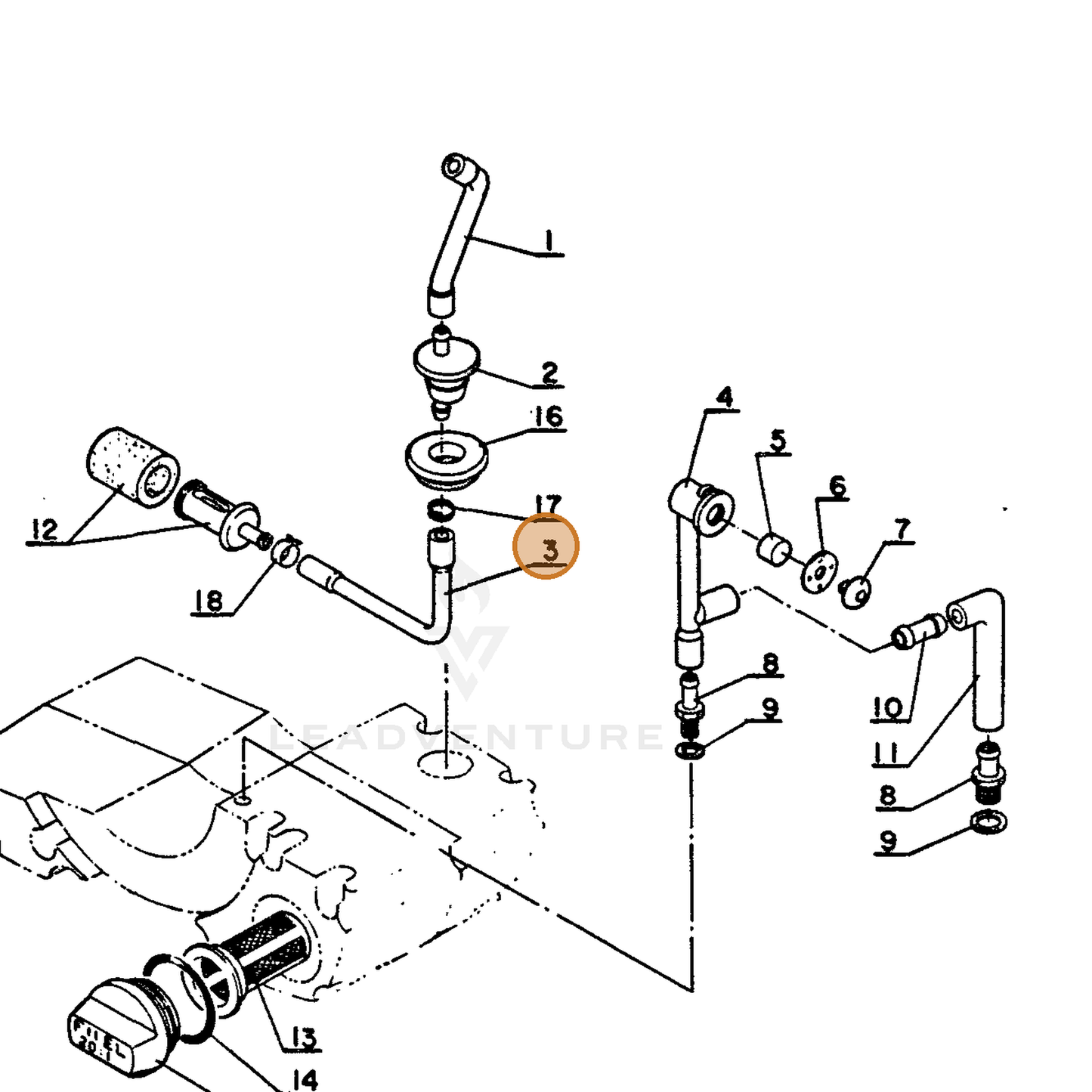 ECHO part 13201600331 — IPL diagram snippet (6x zoom, amber highlight)