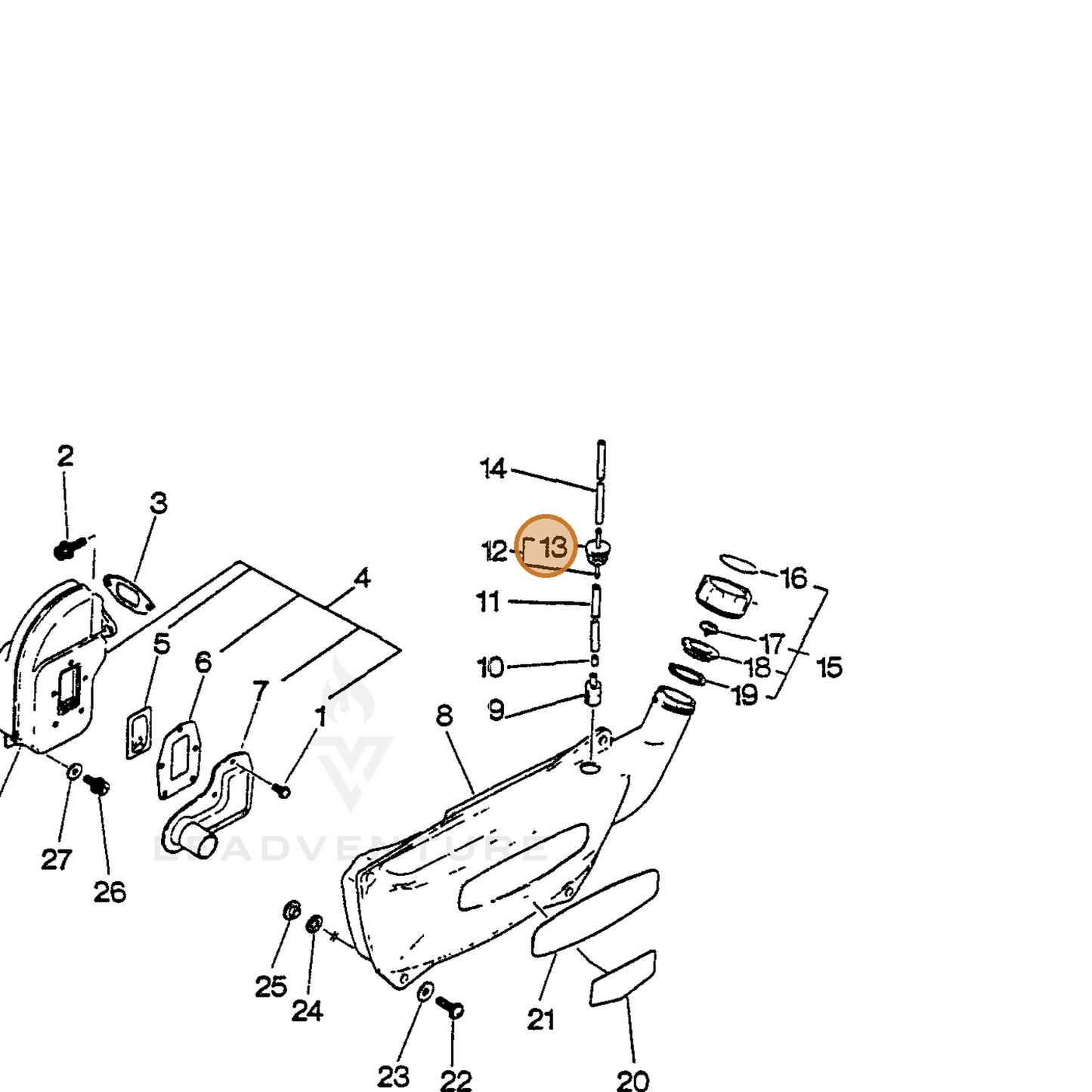 ECHO part 13211521330 — IPL diagram snippet (6x zoom, amber highlight)