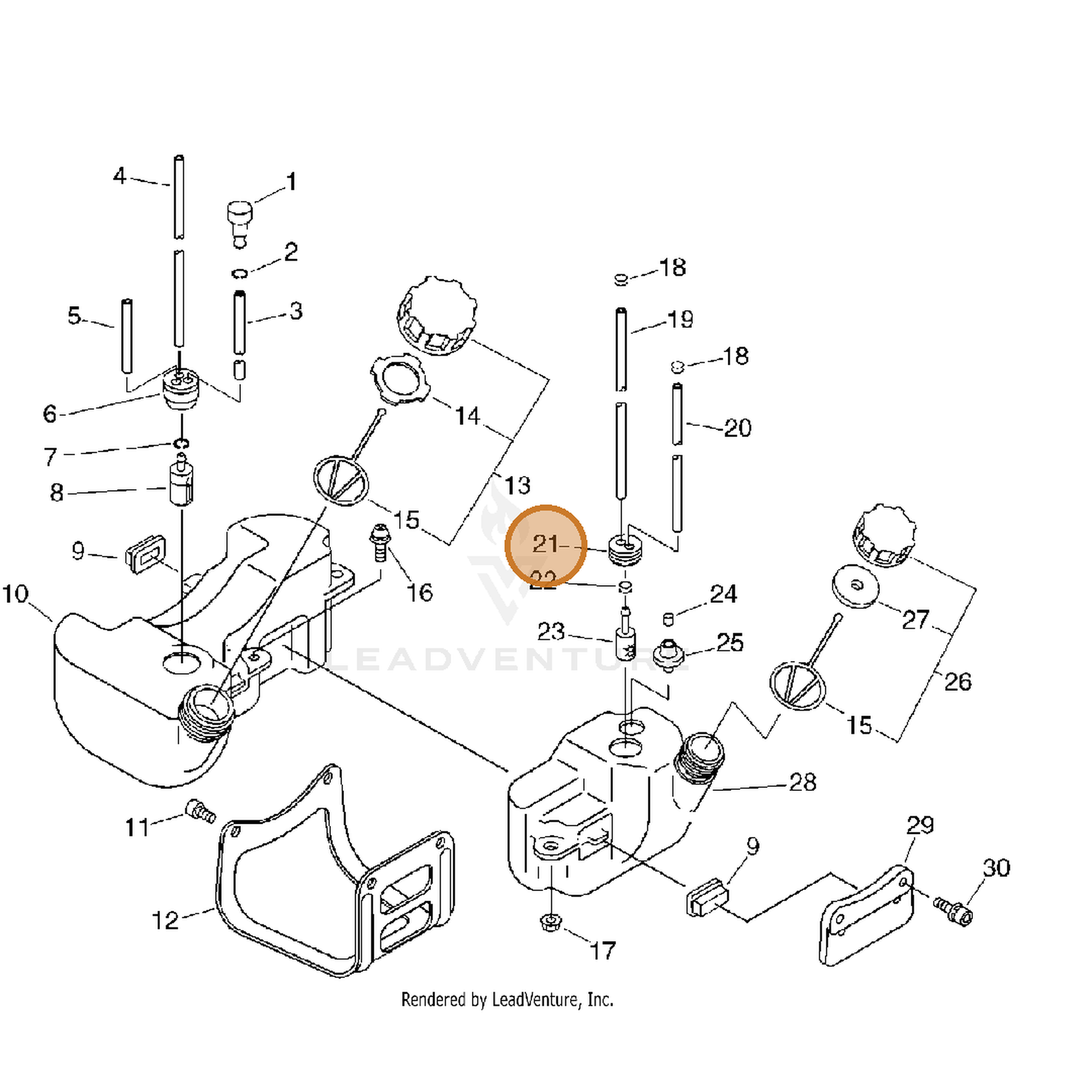 ECHO part 13211550430 — IPL diagram snippet (6x zoom, amber highlight)