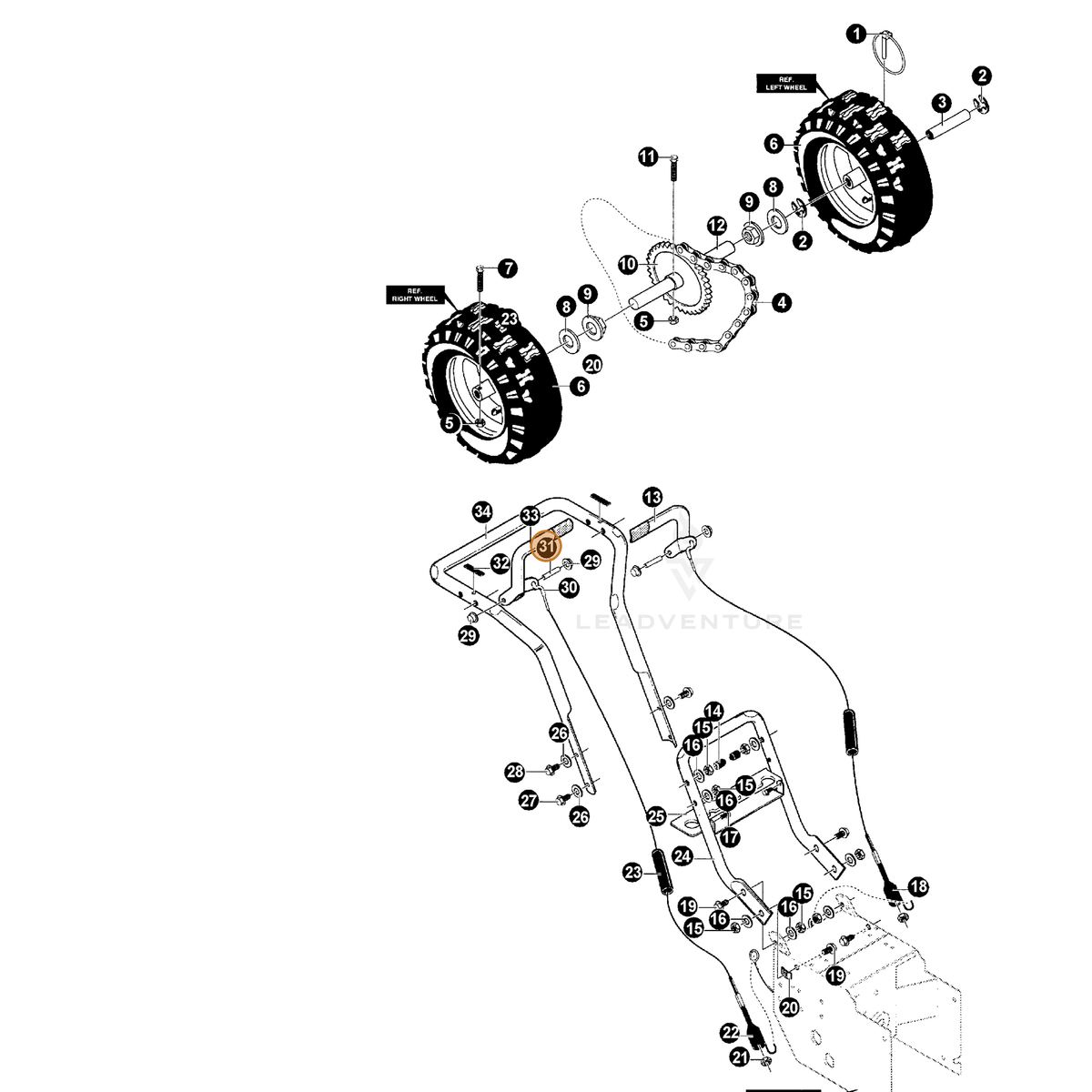 ECHO part 14001058 — IPL diagram snippet (6x zoom, amber highlight)