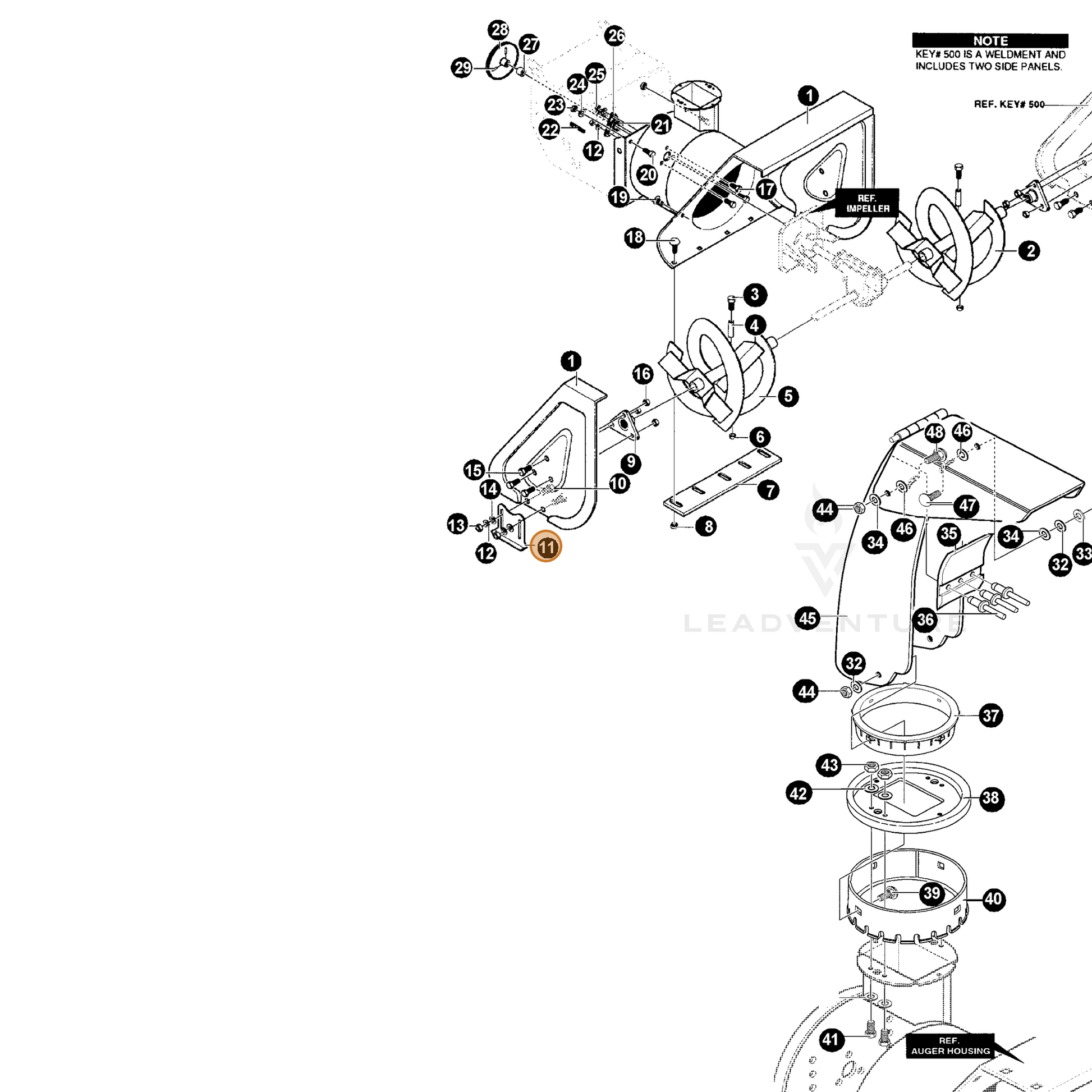 ECHO part 14001161 — IPL diagram snippet (6x zoom, amber highlight)