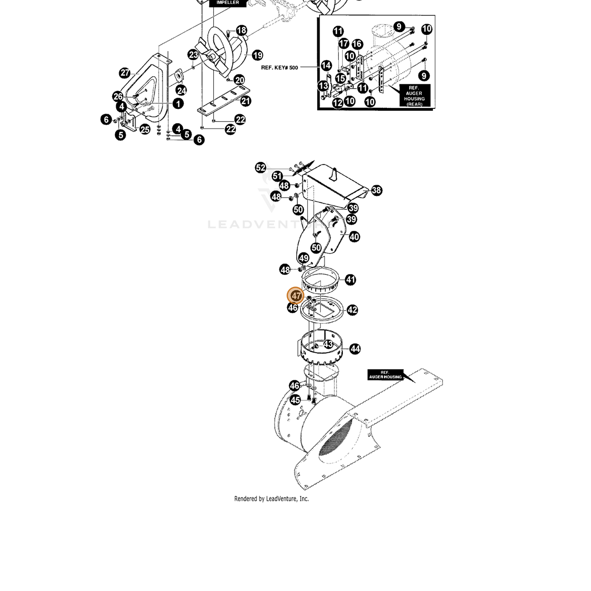 ECHO part 14001502 — IPL diagram snippet (6x zoom, amber highlight)