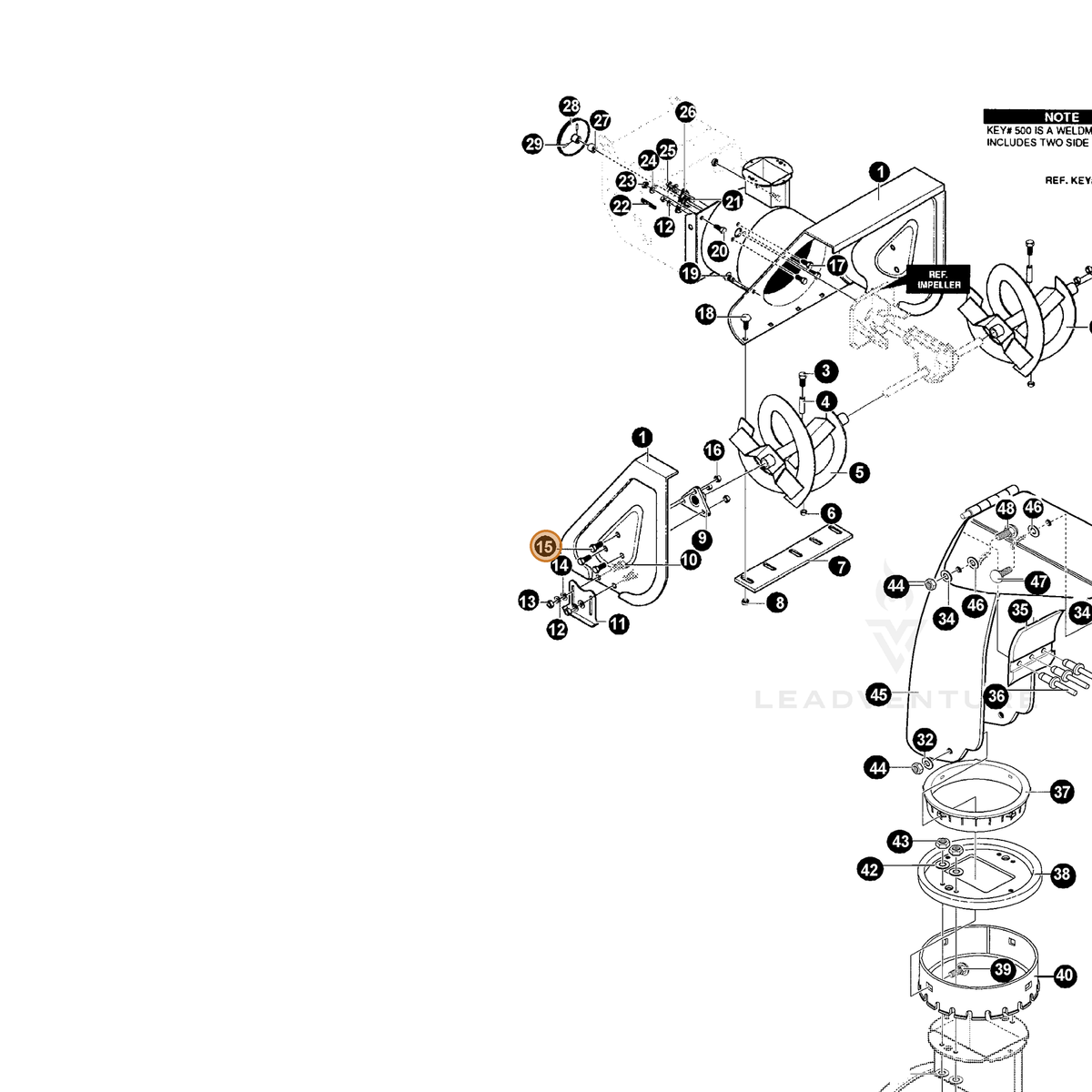 ECHO part 14009357 — IPL diagram snippet (6x zoom, amber highlight)