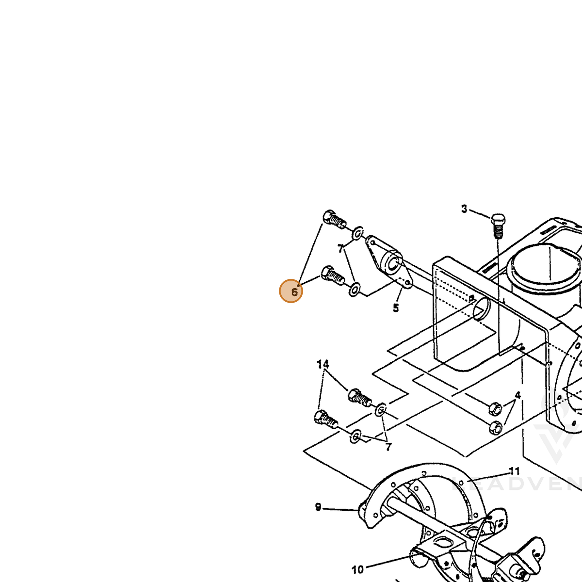 ECHO part 14303108 — IPL diagram snippet (6x zoom, amber highlight)
