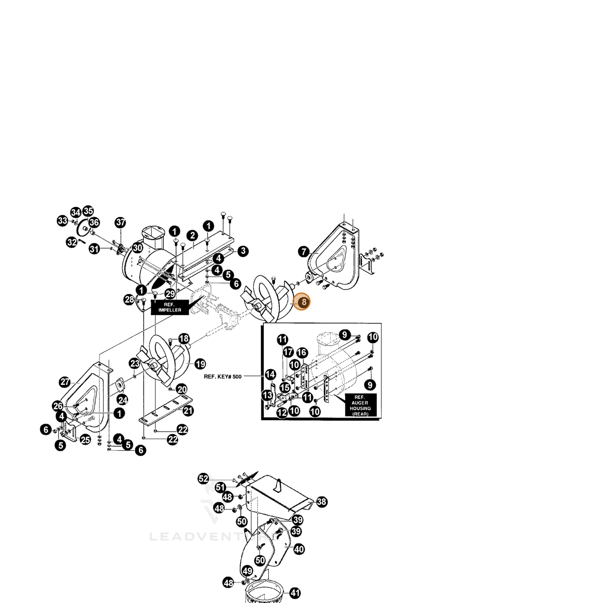 ECHO part 14340006 — IPL diagram snippet (6x zoom, amber highlight)