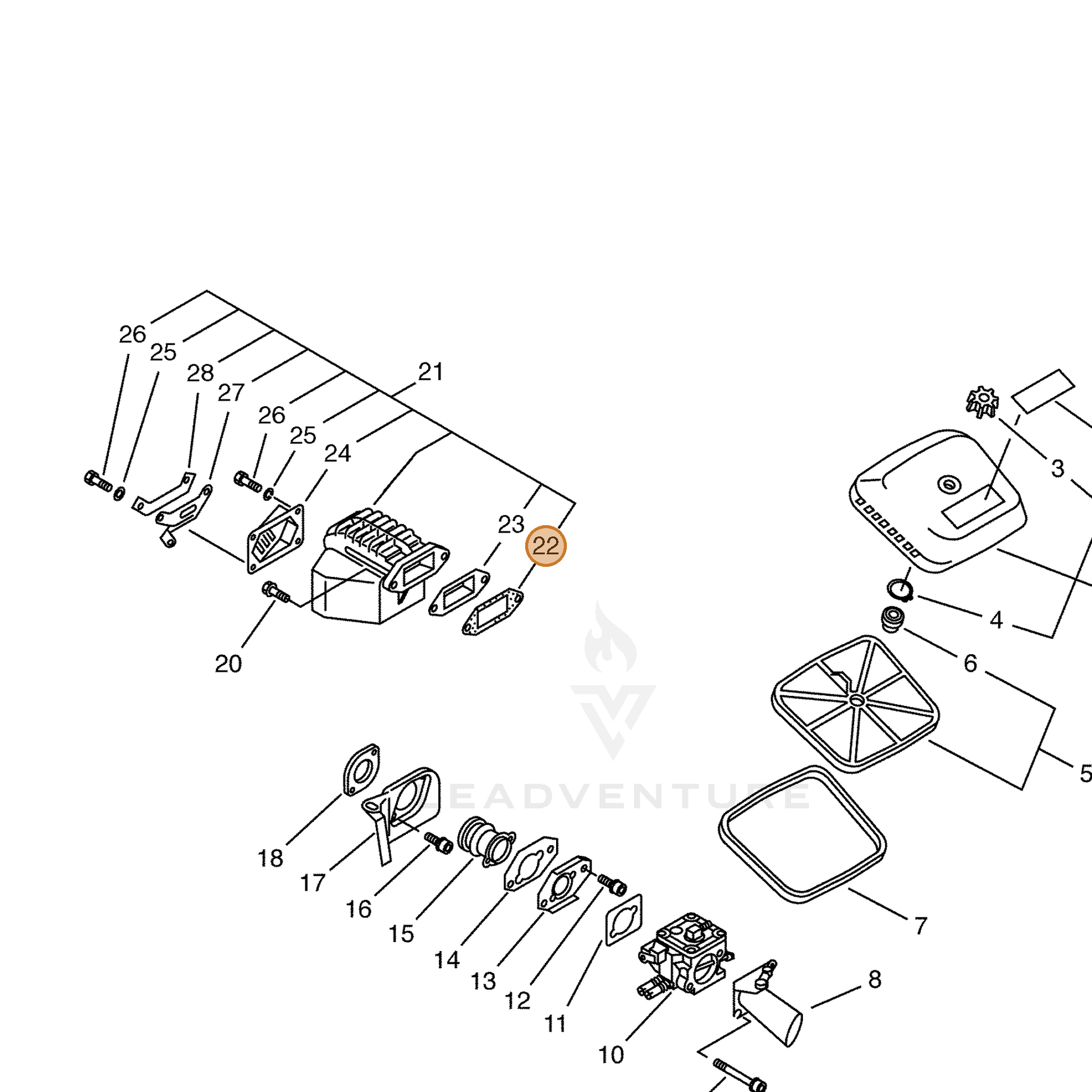 ECHO part 14551016431 — IPL diagram snippet (6x zoom, amber highlight)