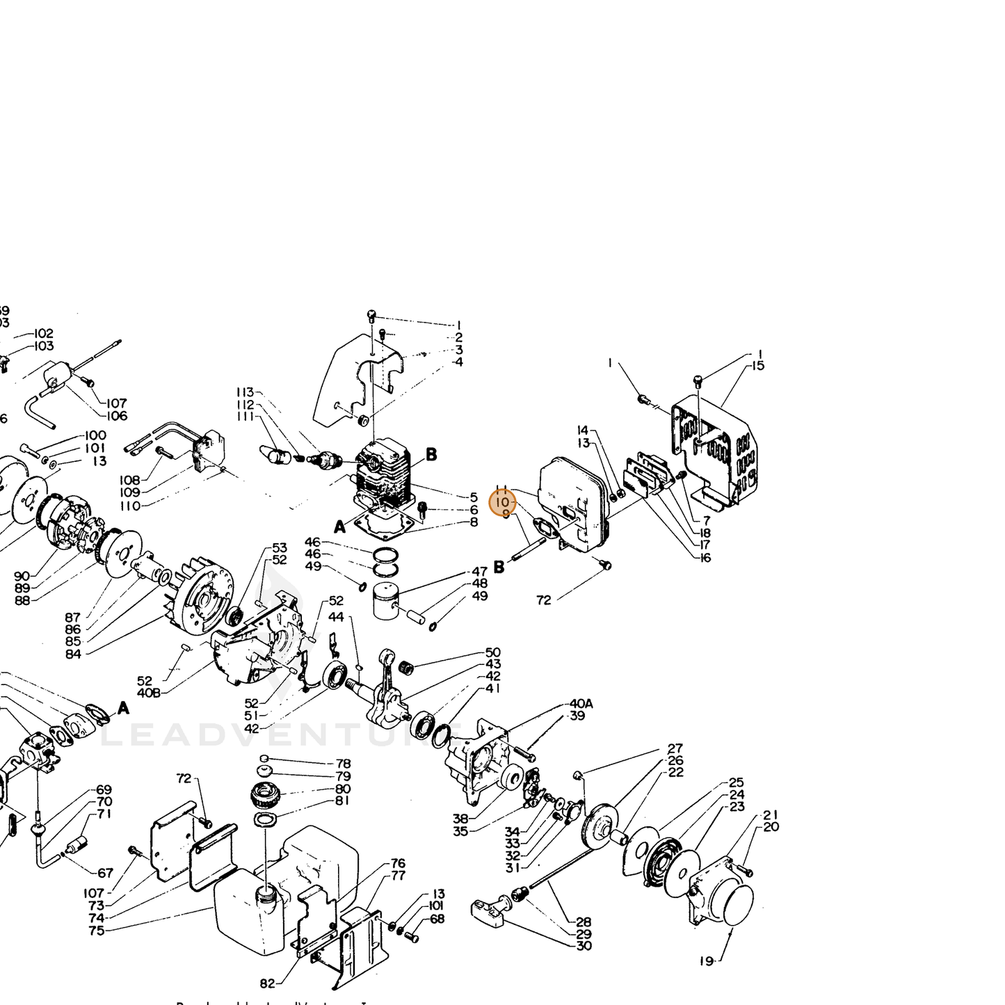 ECHO part 14551021431 — IPL diagram snippet (6x zoom, amber highlight)