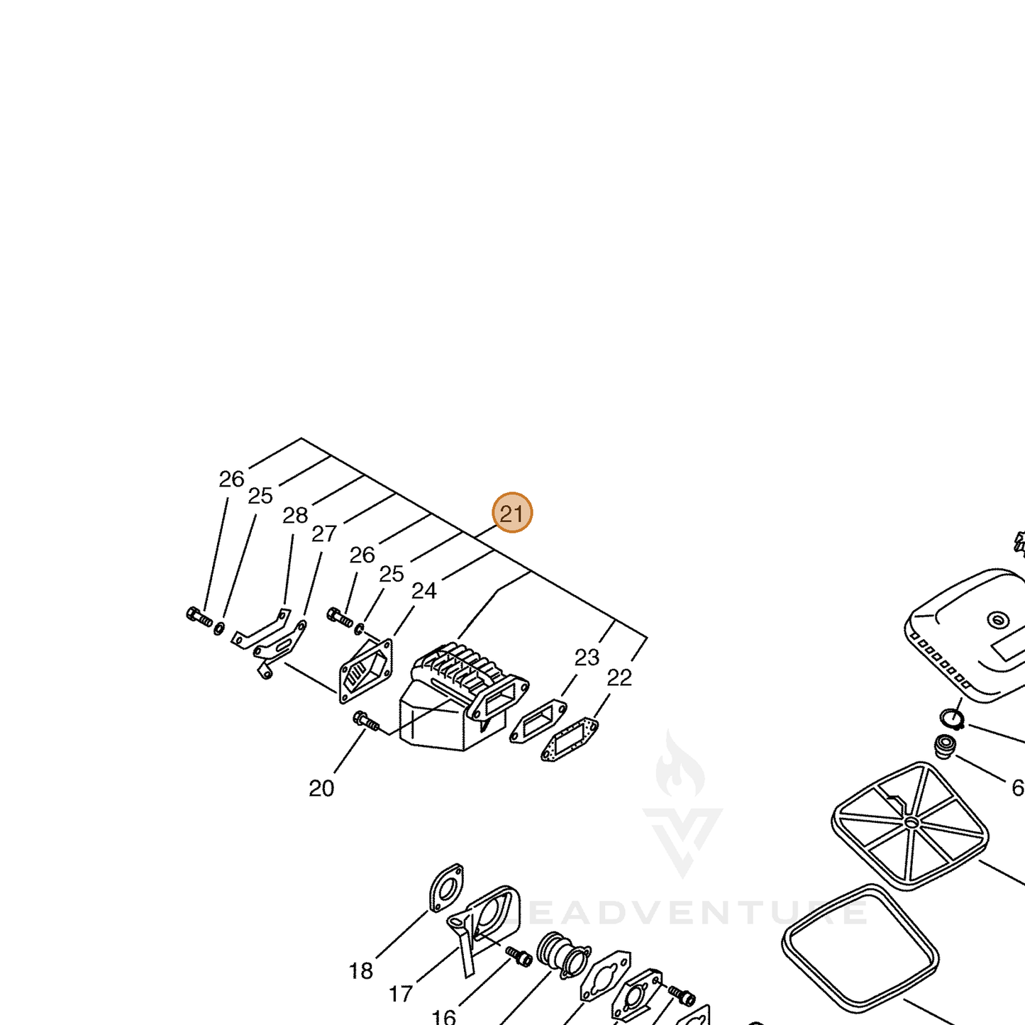 ECHO part 14560016430 — IPL diagram snippet (6x zoom, amber highlight)
