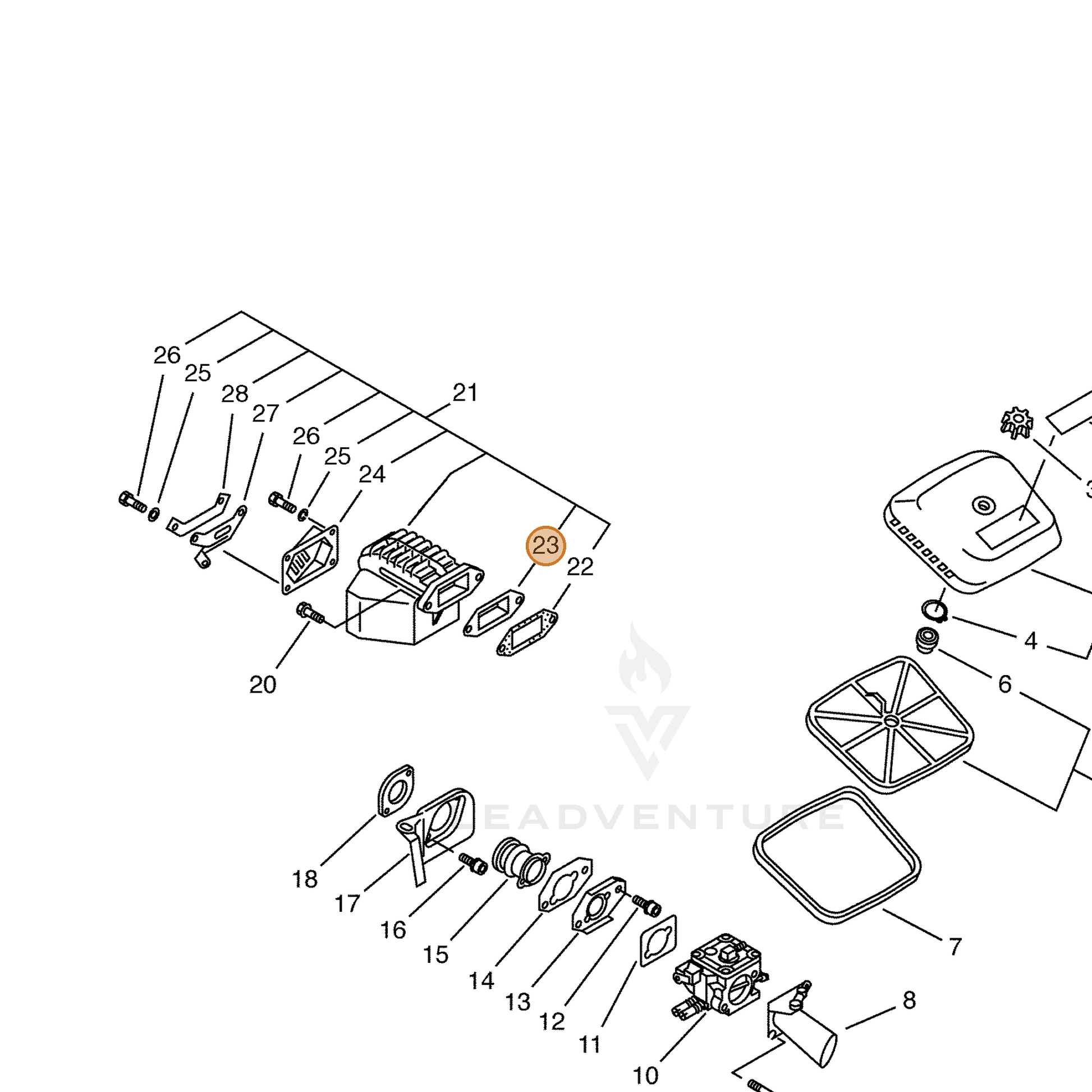 ECHO part 14563316430 — IPL diagram snippet (6x zoom, amber highlight)