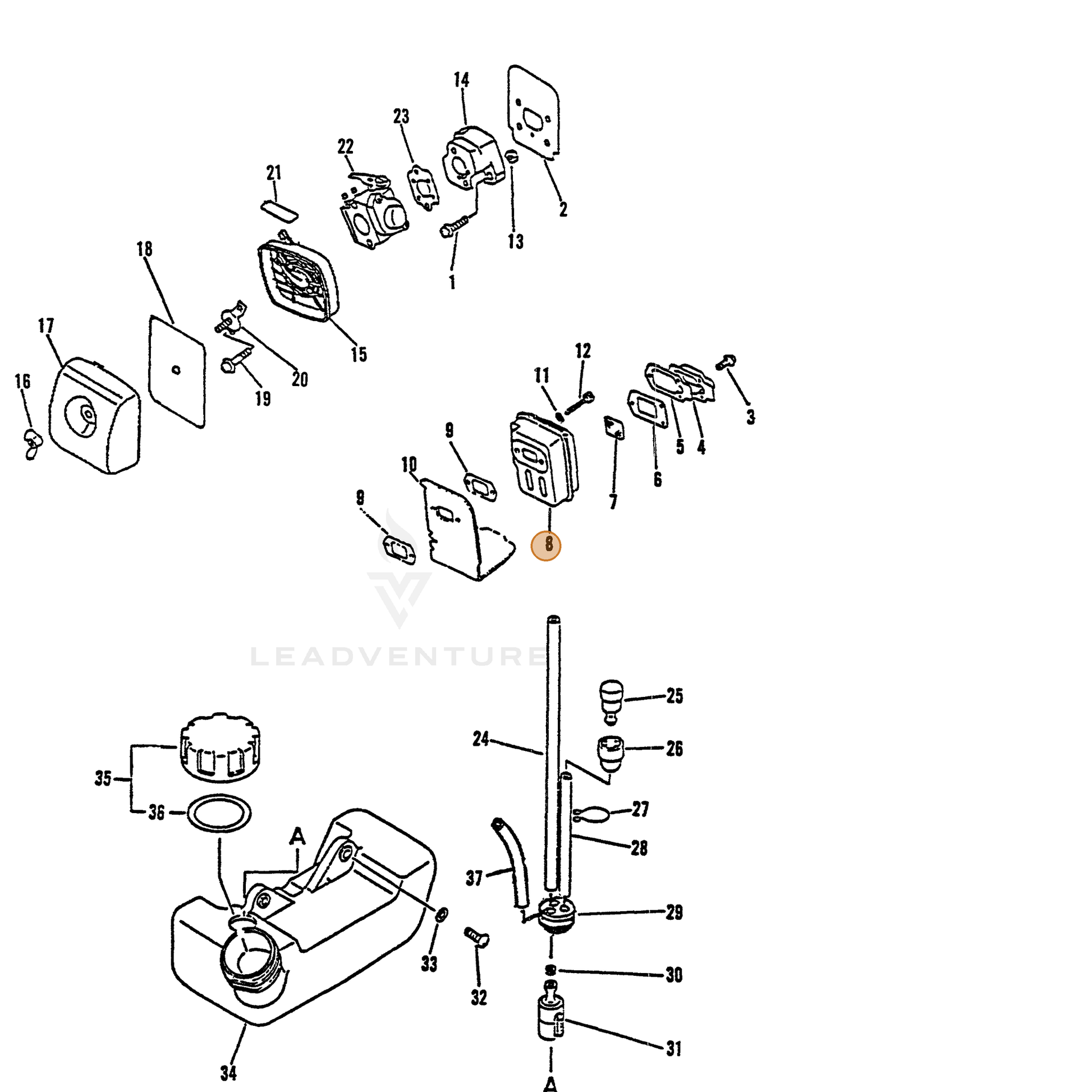 ECHO part 14580005063 — IPL diagram snippet (6x zoom, amber highlight)