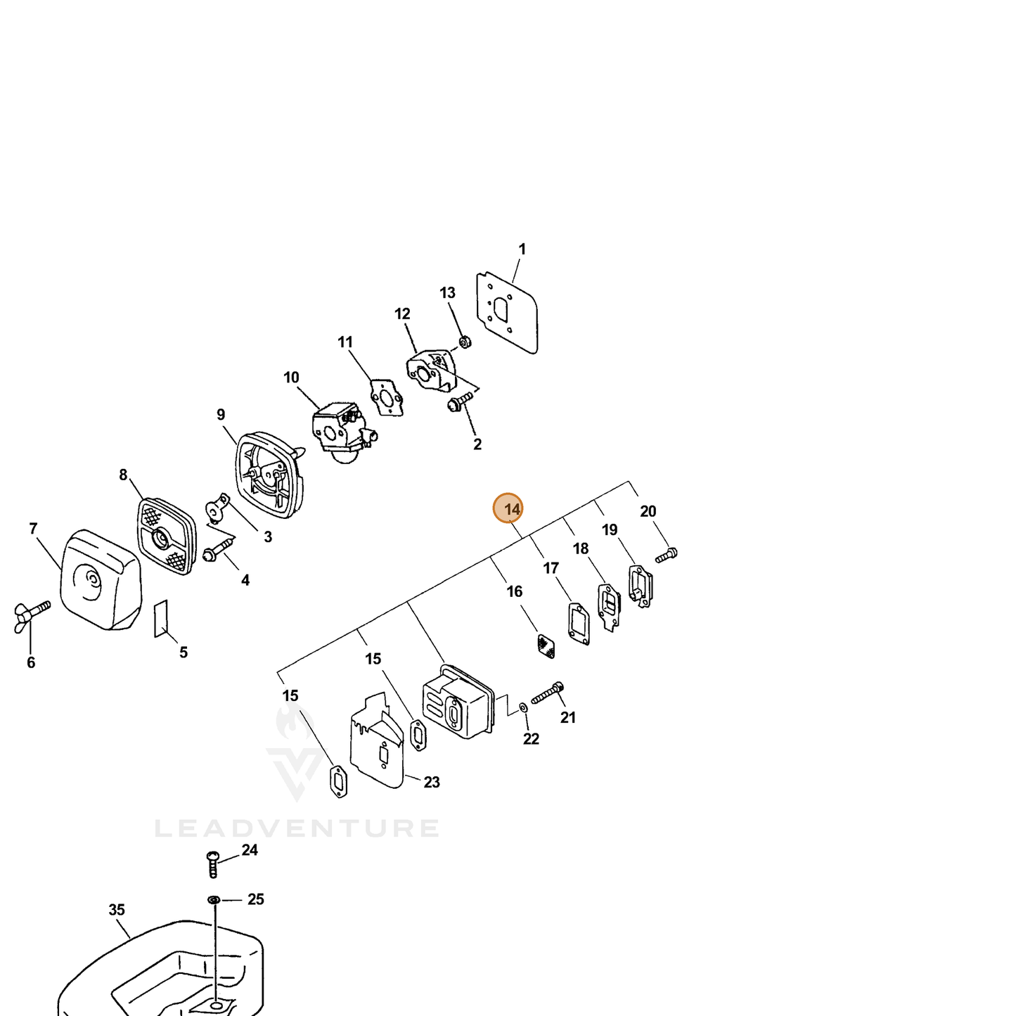 ECHO part 14580005361 — IPL diagram snippet (6x zoom, amber highlight)