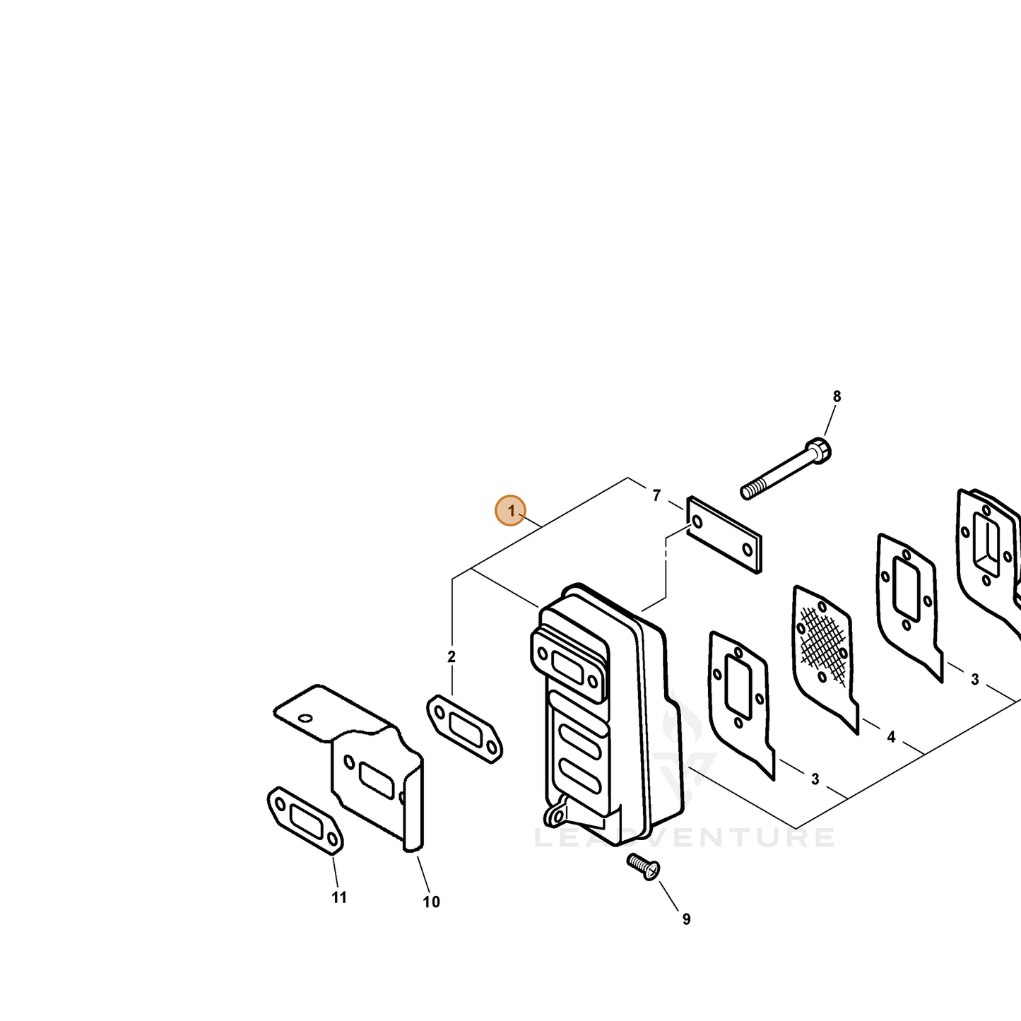 ECHO part 14580021261 — IPL diagram snippet (6x zoom, amber highlight)
