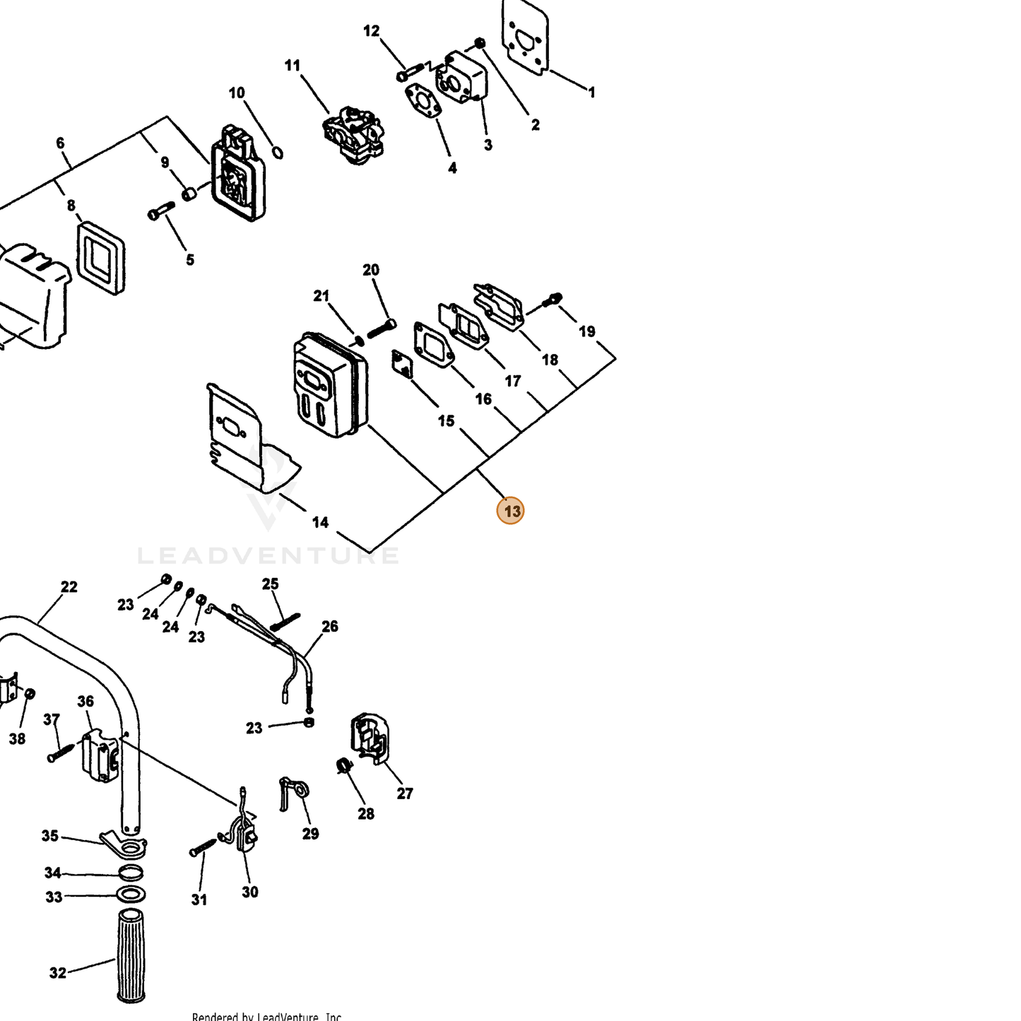 ECHO part 14580021361 — IPL diagram snippet (6x zoom, amber highlight)