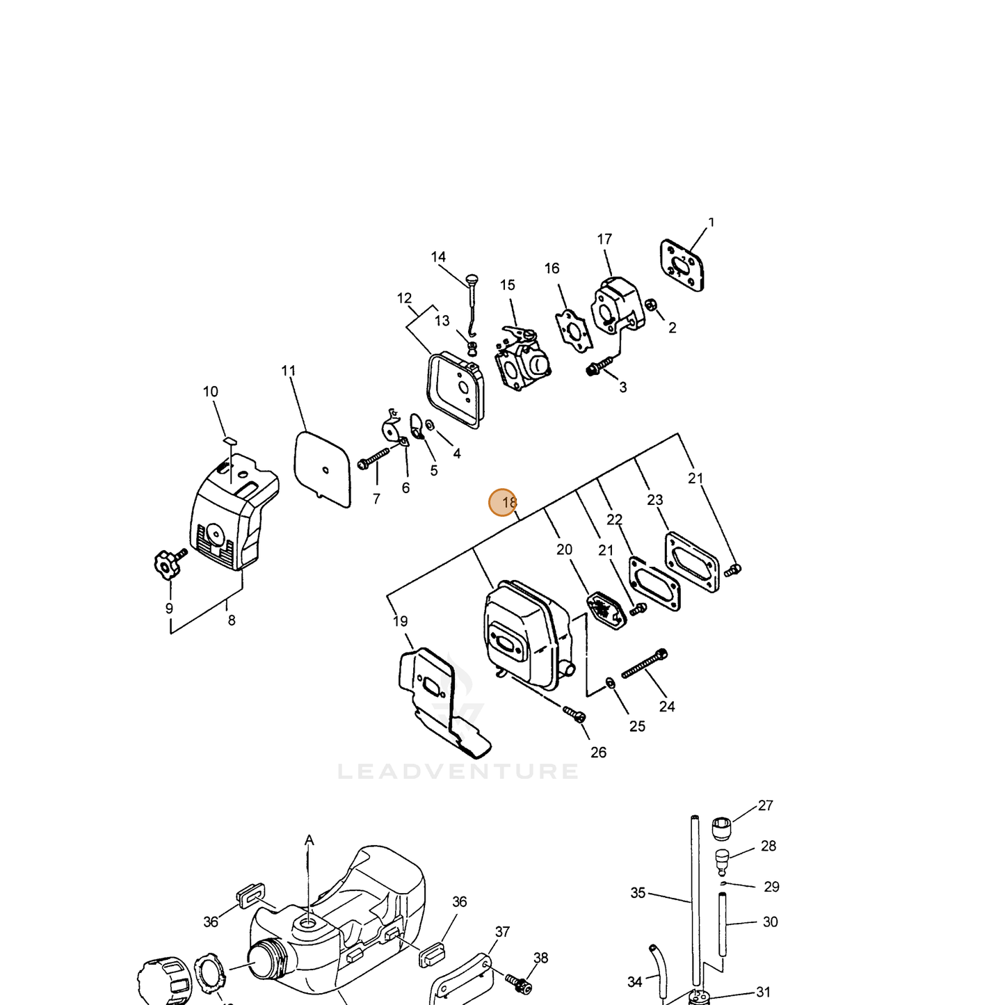 ECHO part 14580055430 — IPL diagram snippet (6x zoom, amber highlight)