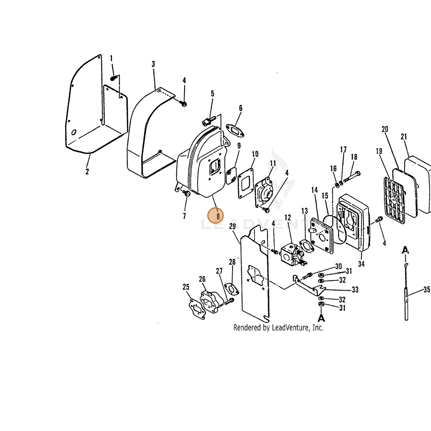 ECHO part 14580503460 — IPL diagram snippet (6x zoom, amber highlight)