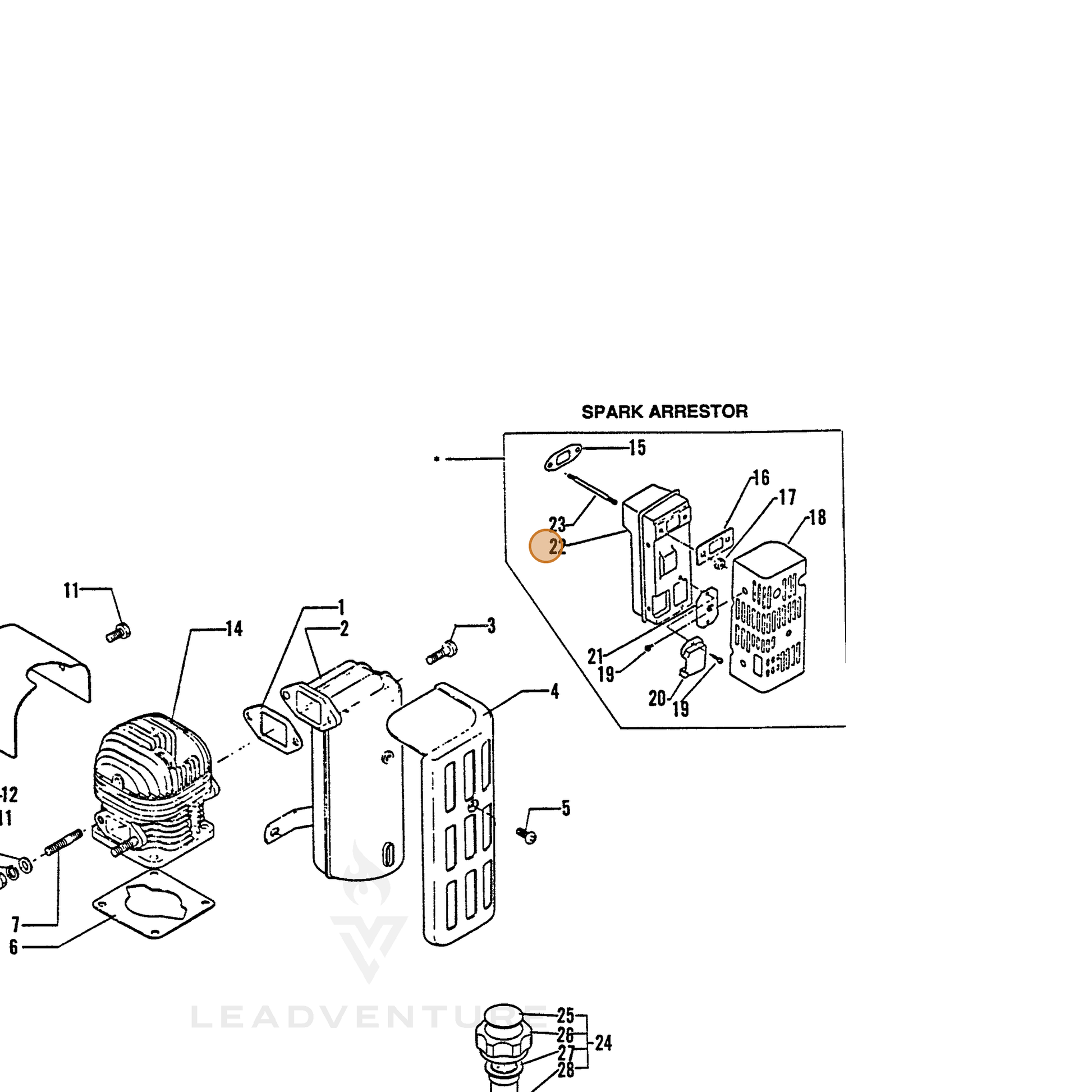 ECHO part 14580601110 — IPL diagram snippet (6x zoom, amber highlight)