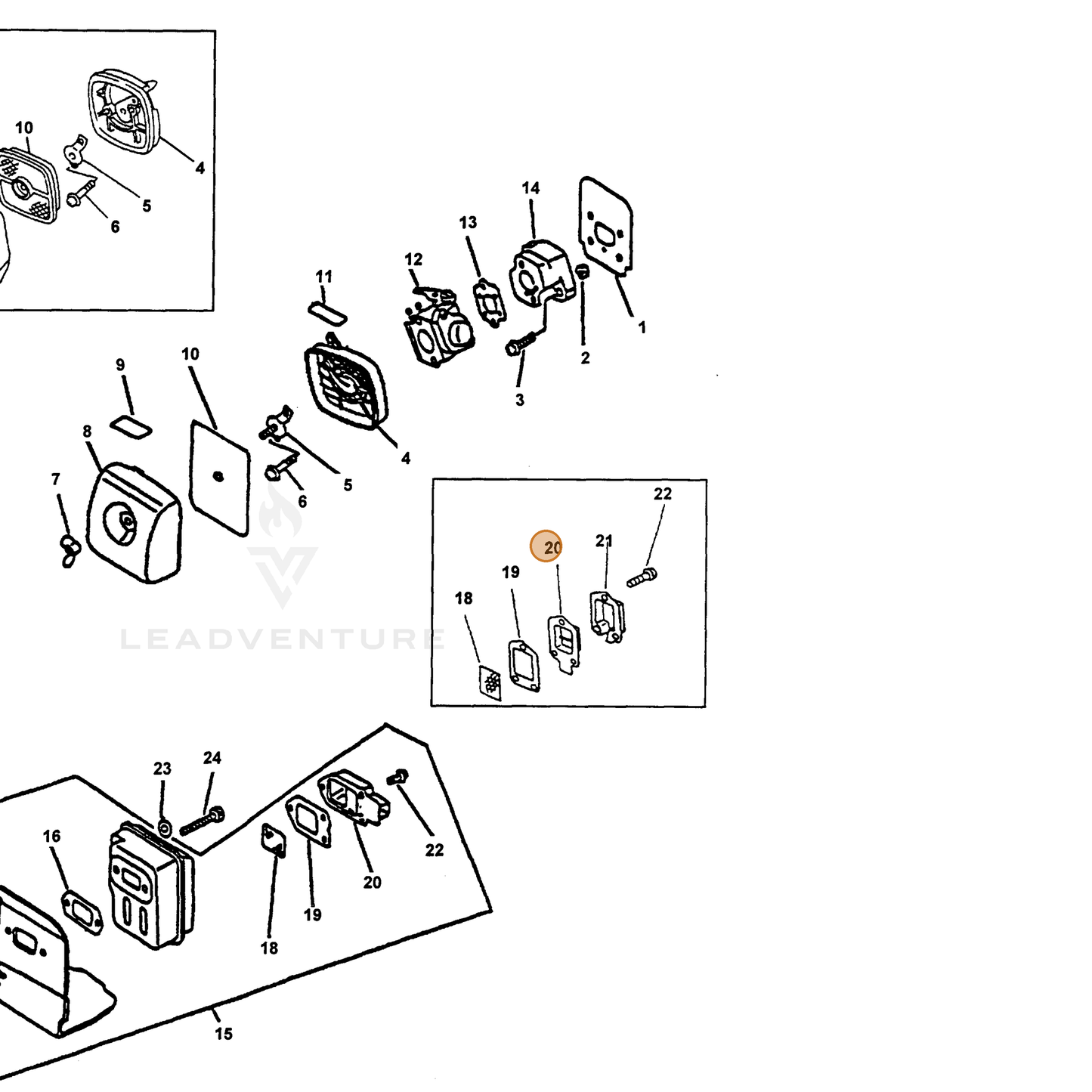 ECHO part 14580942030 — IPL diagram snippet (6x zoom, amber highlight)