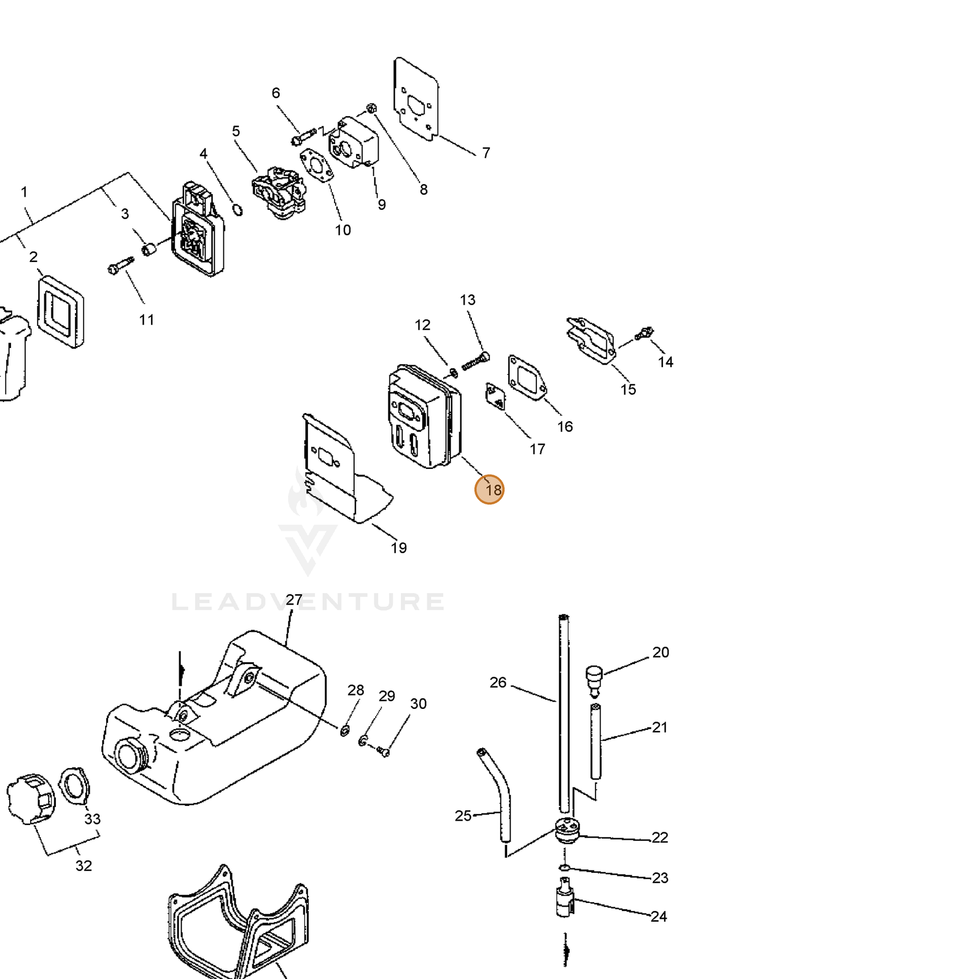 ECHO part 14585805560 — IPL diagram snippet (6x zoom, amber highlight)