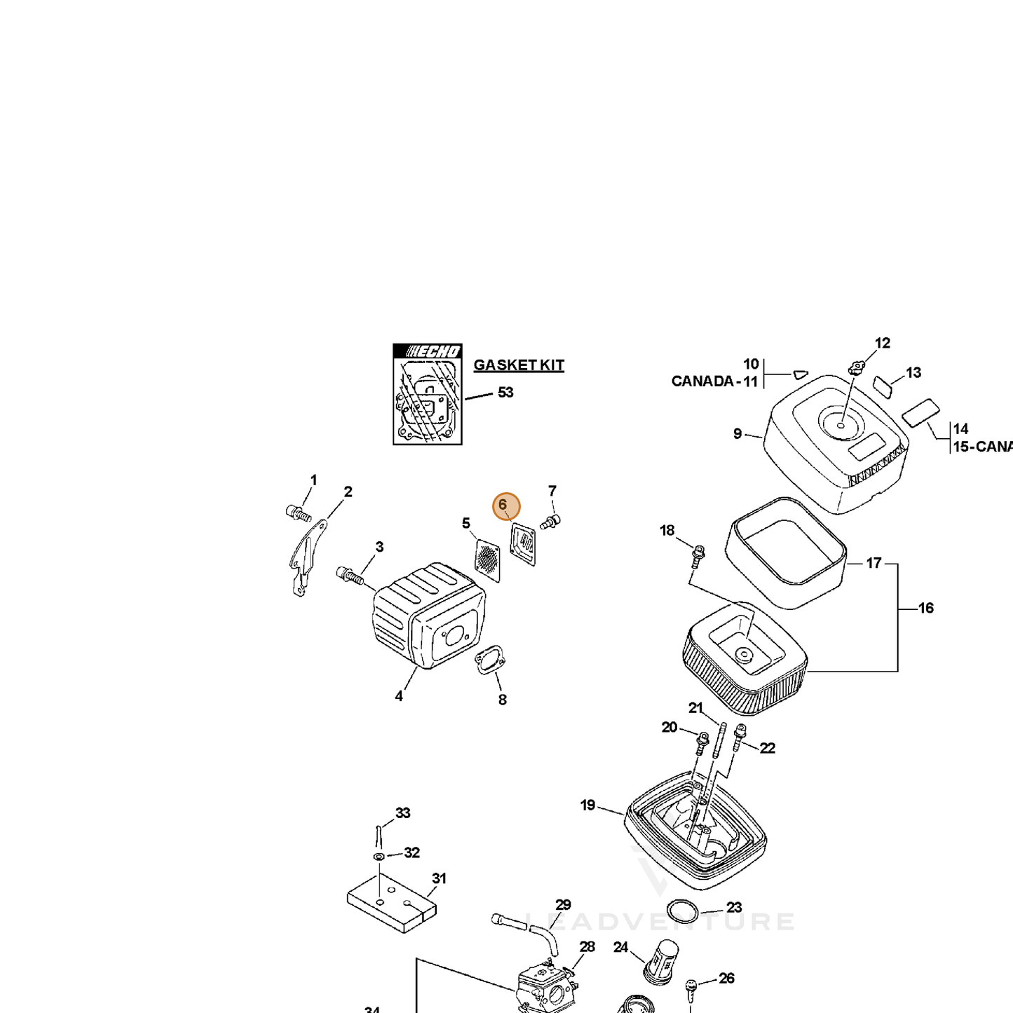 ECHO part 14586106062 — IPL diagram snippet (6x zoom, amber highlight)