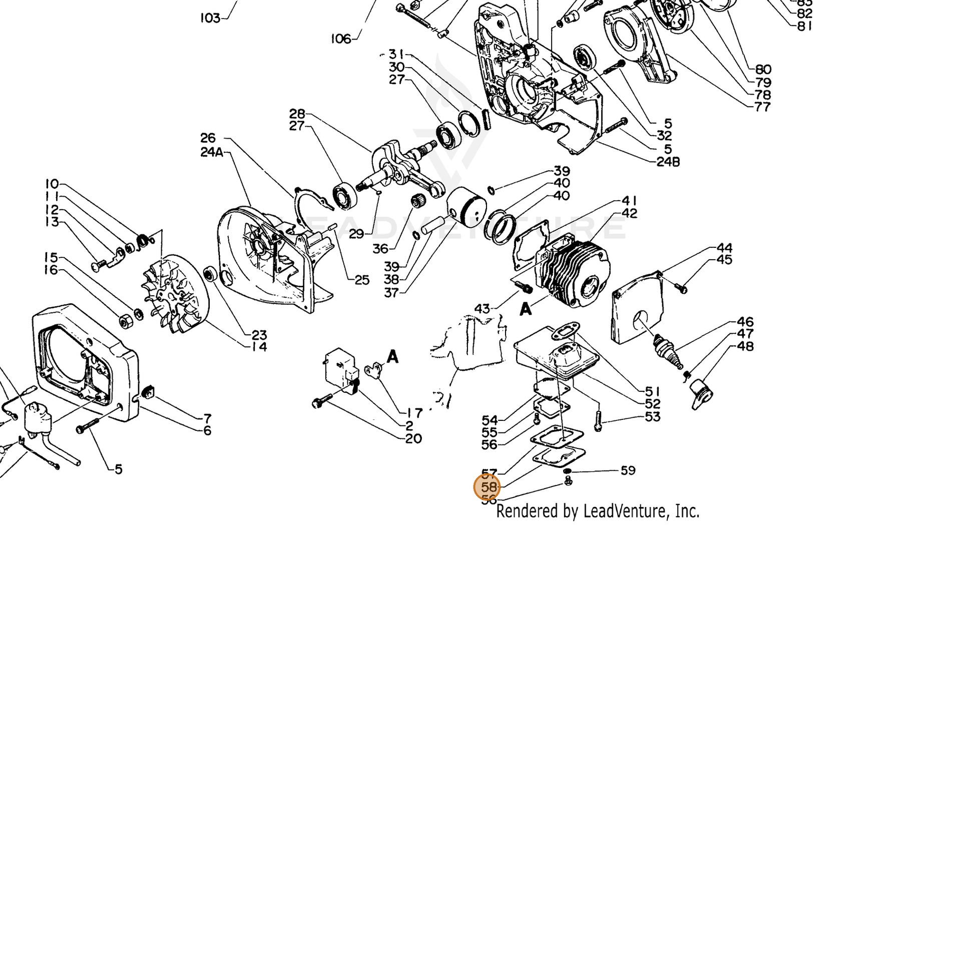 ECHO part 14586115130 — IPL diagram snippet (6x zoom, amber highlight)