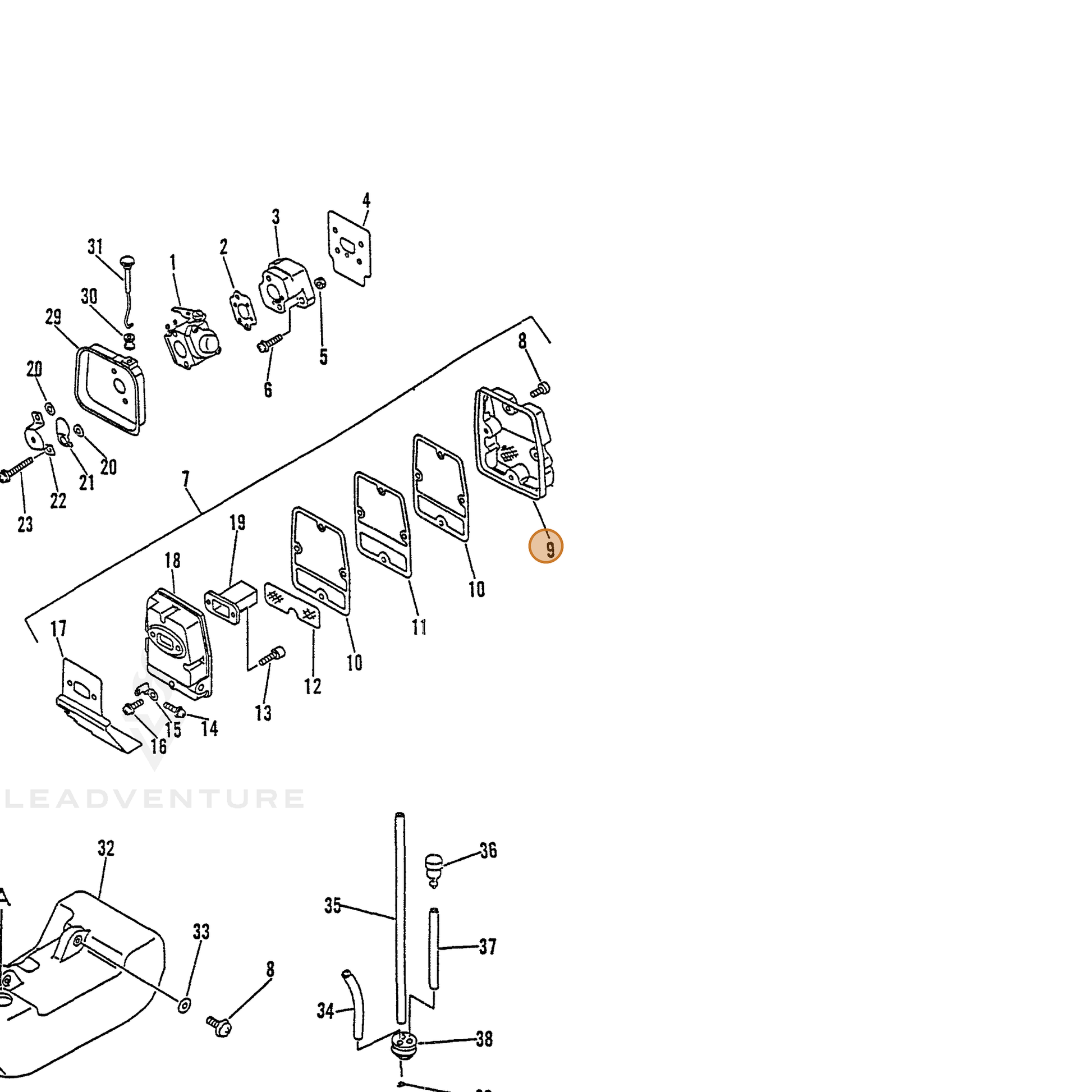ECHO part 14586151030 — IPL diagram snippet (6x zoom, amber highlight)