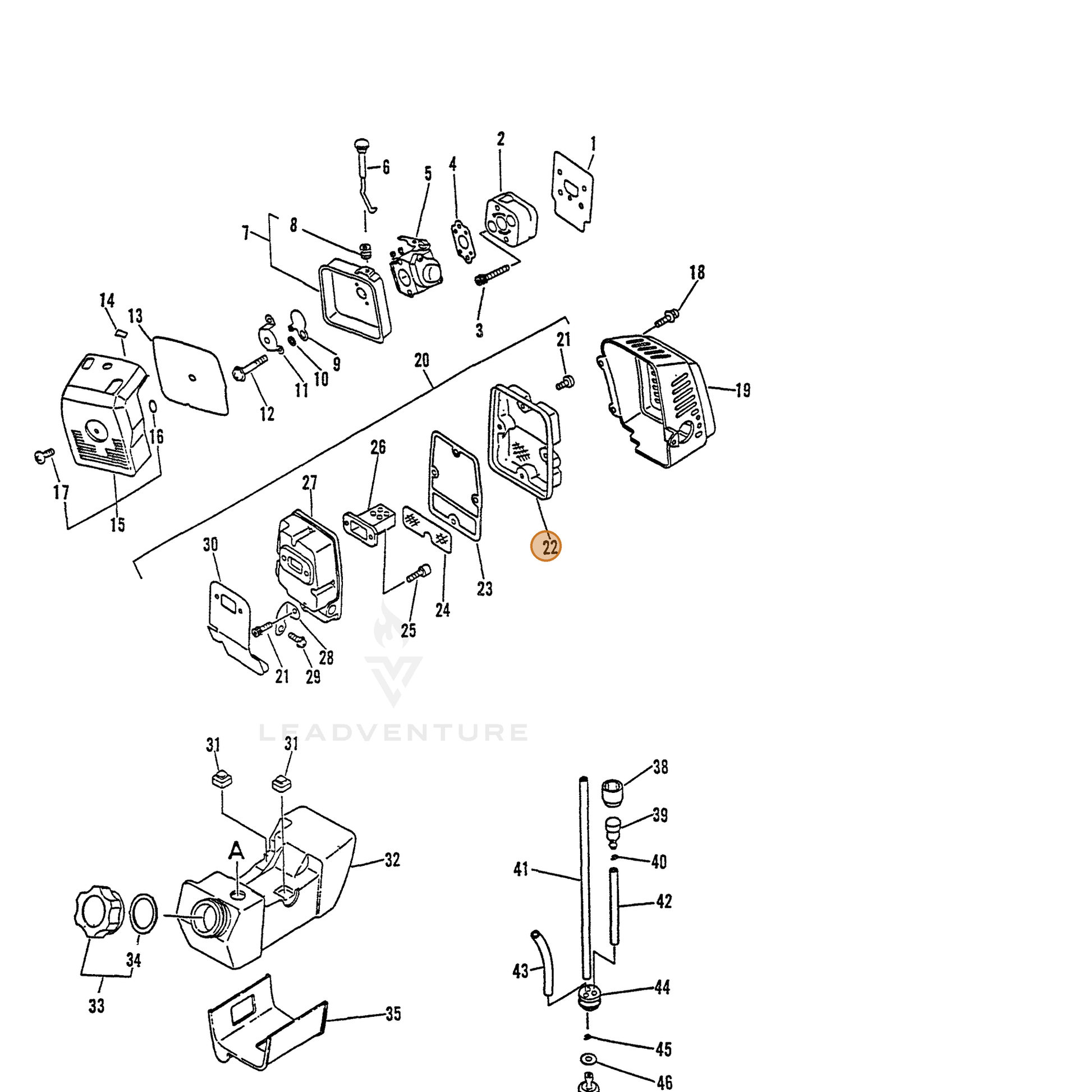 ECHO part 14586151330 — IPL diagram snippet (6x zoom, amber highlight)
