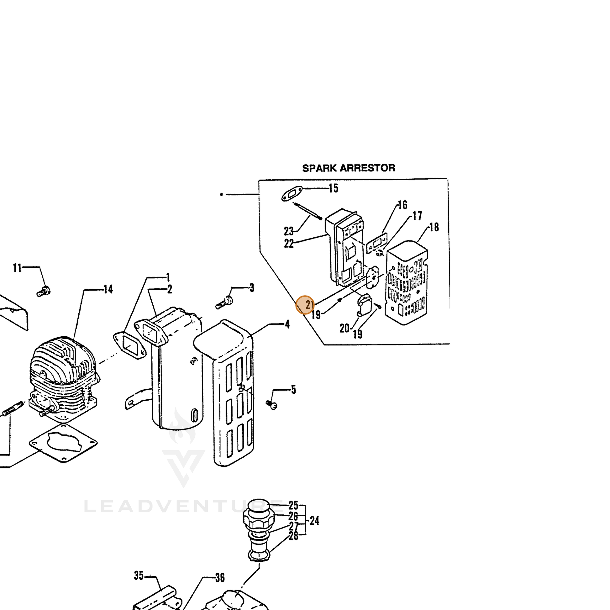 ECHO part 14586201110 — IPL diagram snippet (6x zoom, amber highlight)