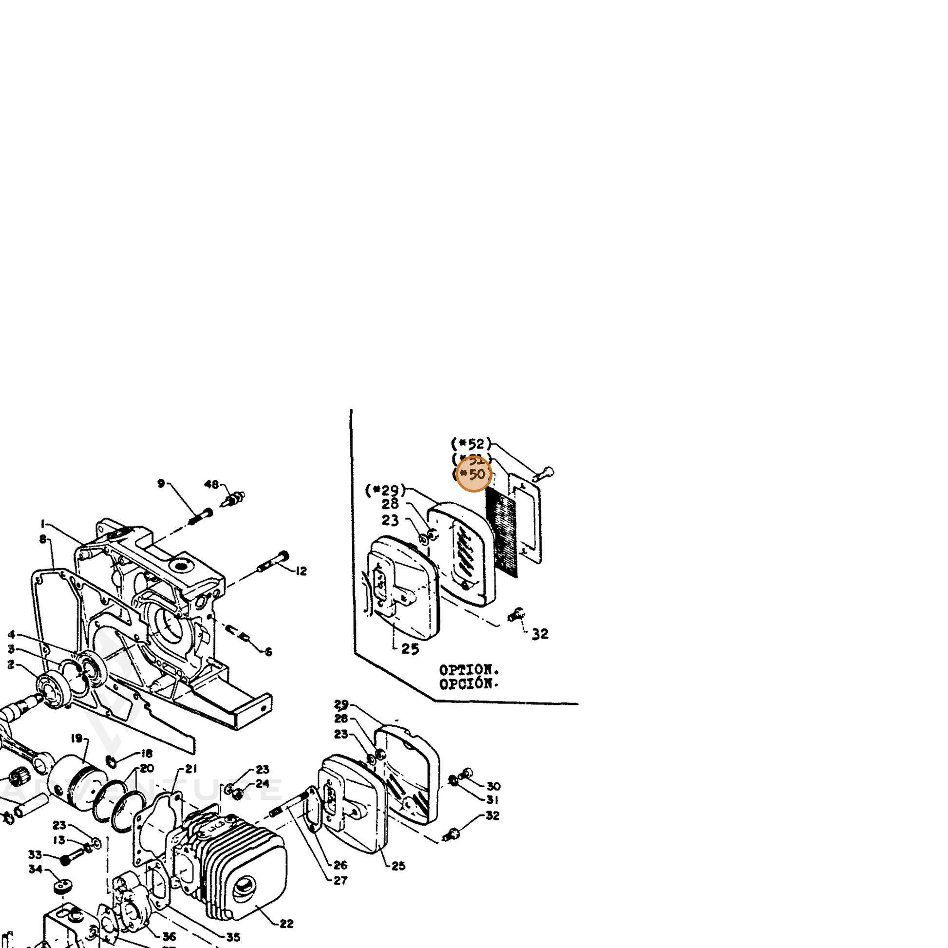 ECHO part 14586203431 — IPL diagram snippet (6x zoom, amber highlight)