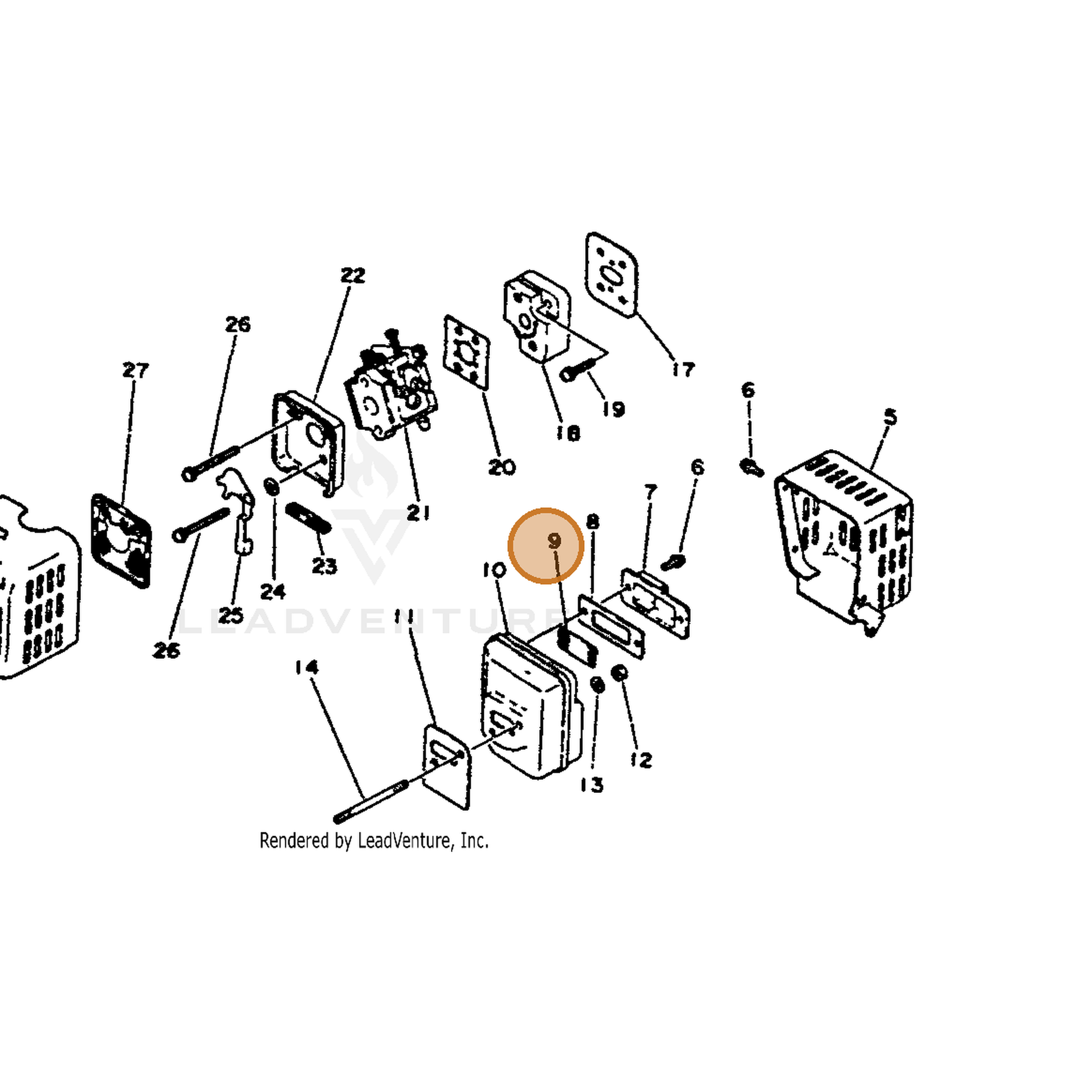 ECHO part 14586209220 — IPL diagram snippet (6x zoom, amber highlight)