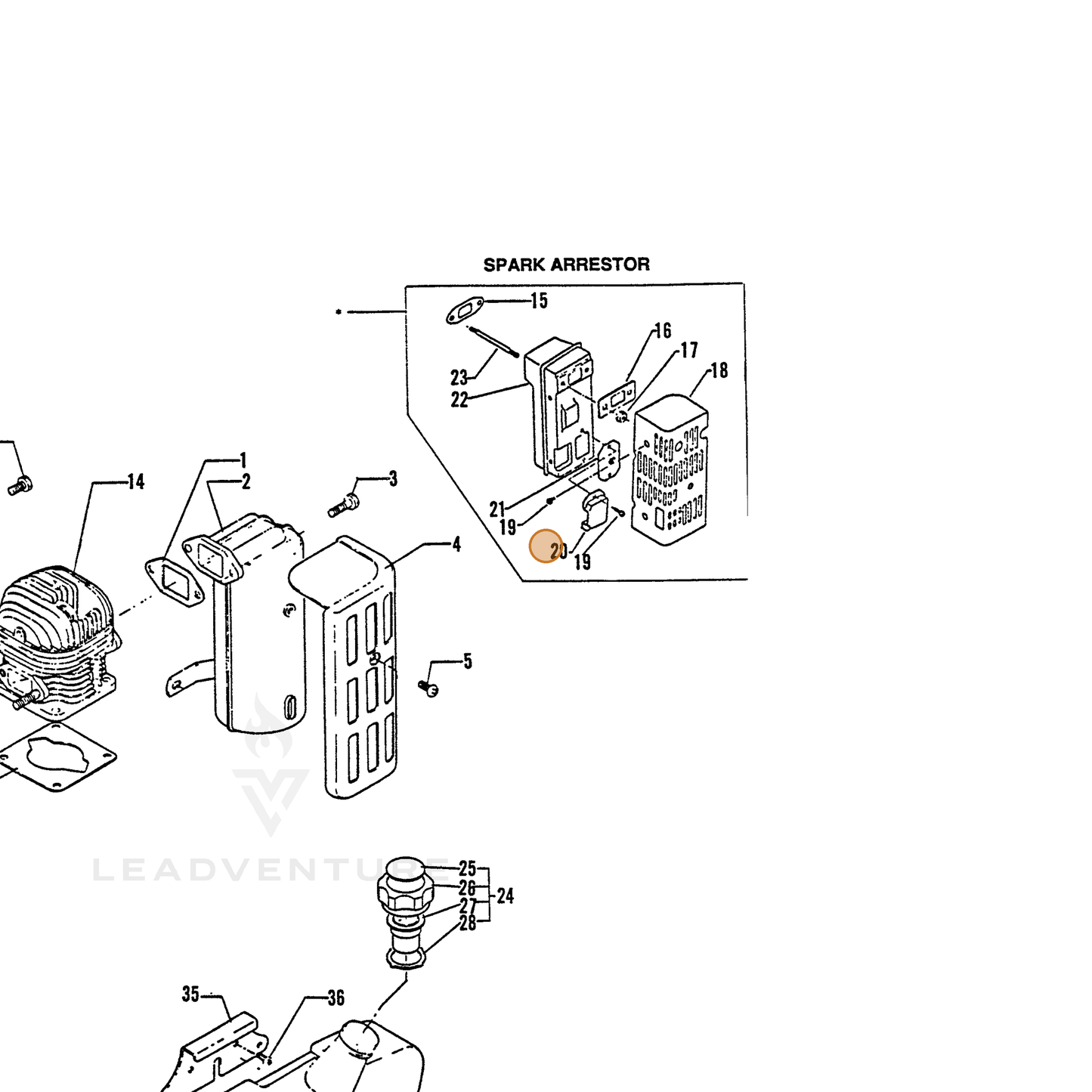 ECHO part 14586301111 — IPL diagram snippet (6x zoom, amber highlight)