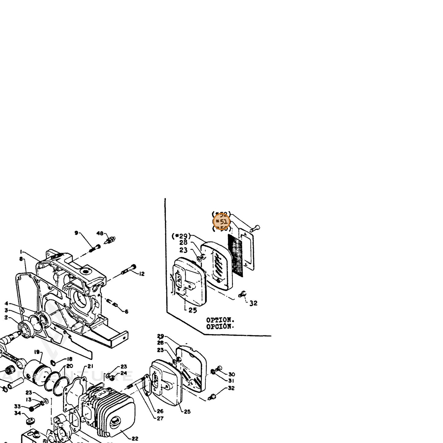 ECHO part 14586303431 — IPL diagram snippet (6x zoom, amber highlight)